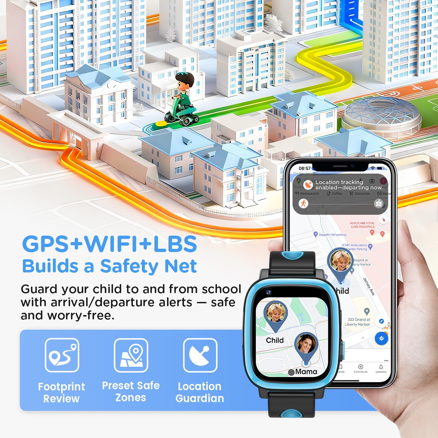 2026 Nuevo 4G Reloj Inteligente Niño con Videollamada & GPS, SOS, Chat de Voz, IP68 Impermeable, Modo Escuela, Podómetro, Despertador, Flashcard, Regalo para Niños y Niñas de 4 a 15 Años Azul — view 4
