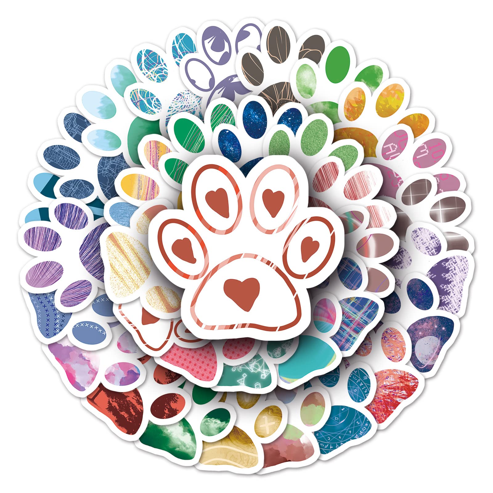 50Pcs Paw Print Stickers Laptop Car Scrapbook Phone Skateboard Suitcase Luggage Bike Paw Print Stickers Vinyl Waterproof Aesthetic Personalised Stickers for Teens Boys Girls Adults Children
