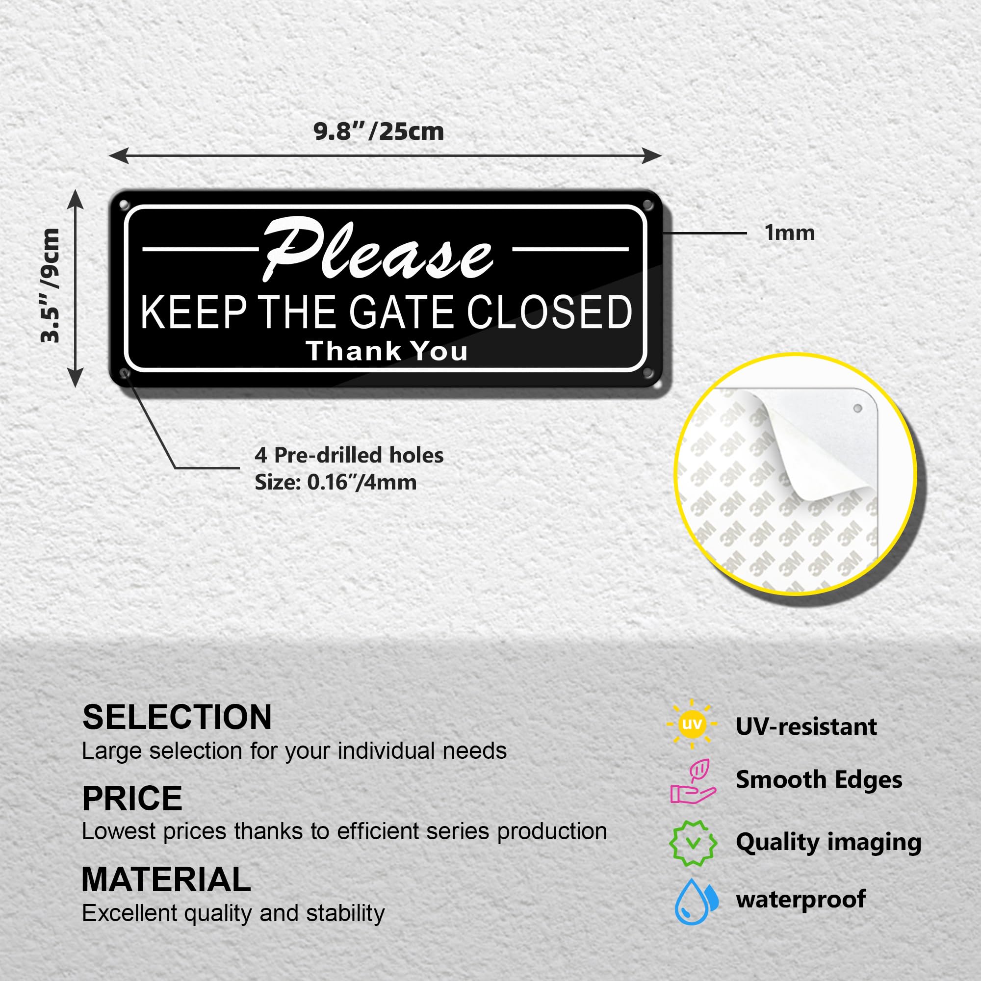 TAKULA 25 * 9CM PLEASE CLOSE GATE SIGN-Black and White Laser Engraving, Reflective Aluminium, UV Resistant - Image 2