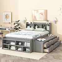 【状態良好】A BOOK OF BEDS Amazon.com: Zaboro Full Size Platform Bed with Bookcase