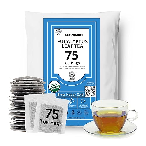 Akshit 75 bolsas de té de eucalipto orgánico, té de eucalipto puro, té de eucalipto, té de hoja de eucalipto, hoja de eucalipto te, sin OMG, sin