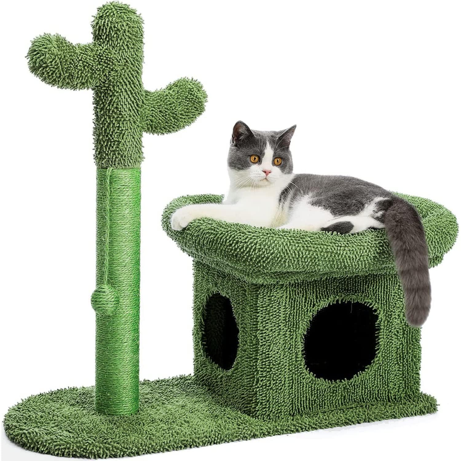 Gusisia 3 in 1 Cat Condo Cactus Kitten House with Top Perch Cat Scratching Post and Dangling Sisal Ball for Small Cats Indoor
