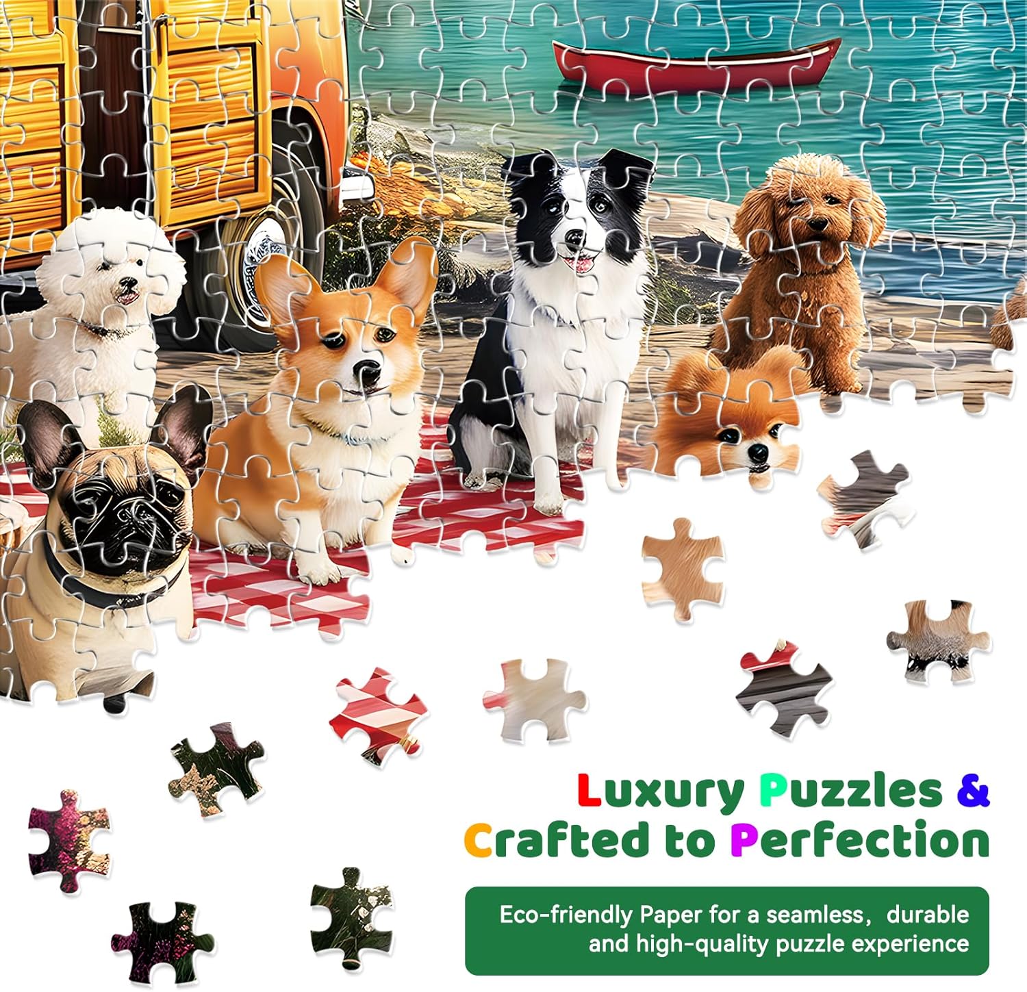 500 Piece Jigsaw Puzzle for Adults – Dogs Camping Outdoor Jigsaw Puzzles 500 Pieces, Cute Animal Puzzles for Adults 500 Pieces, Challenging Perfect for Game Nights, 20.5 X 15 in
