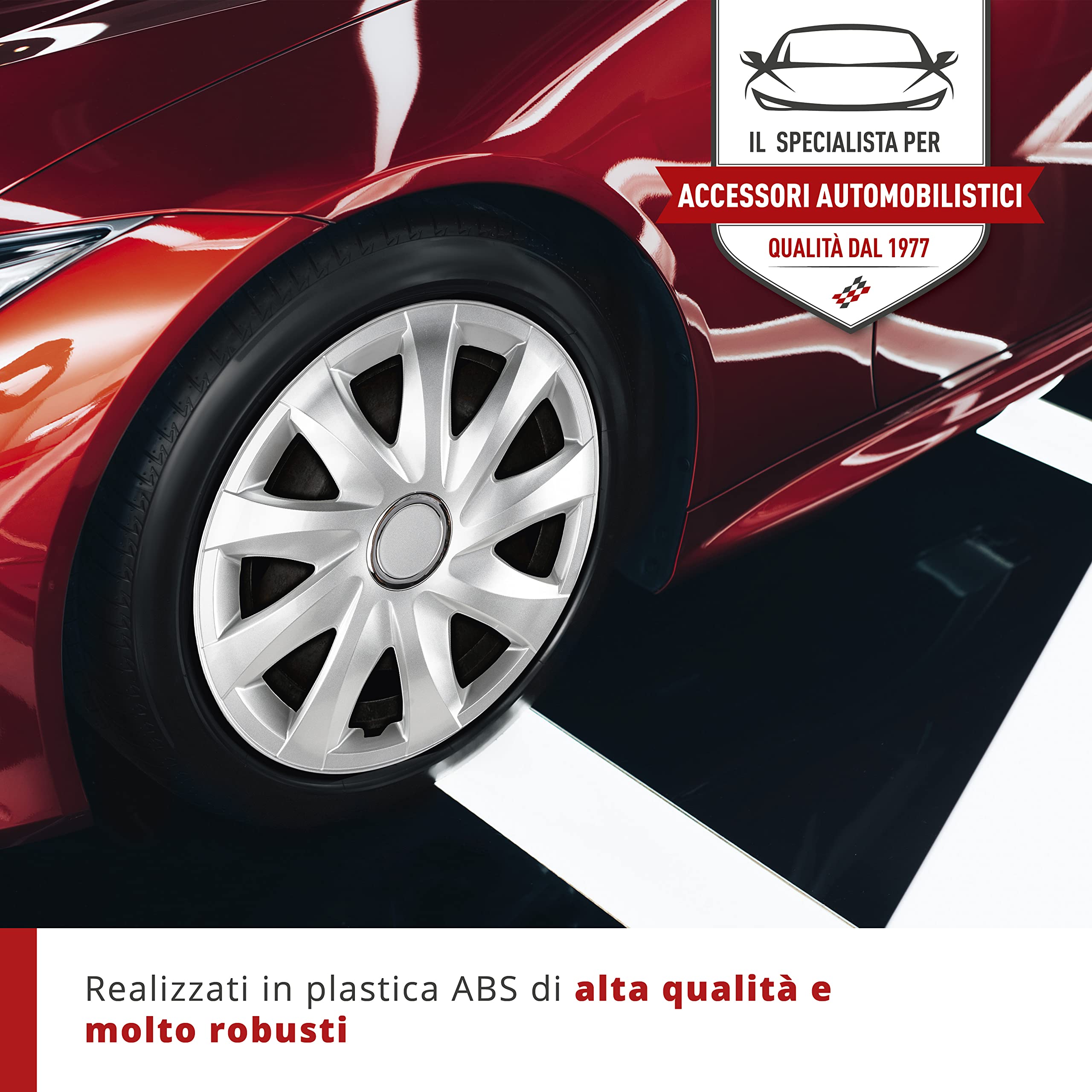 WALSER coprimozzi Aero Bicolor 15", Premio Molto Buono* set di quattro copricerchi universali cerchi, coperture del cerchione in look alluminio, copricerchi in look sportivo e moderno nero/argento