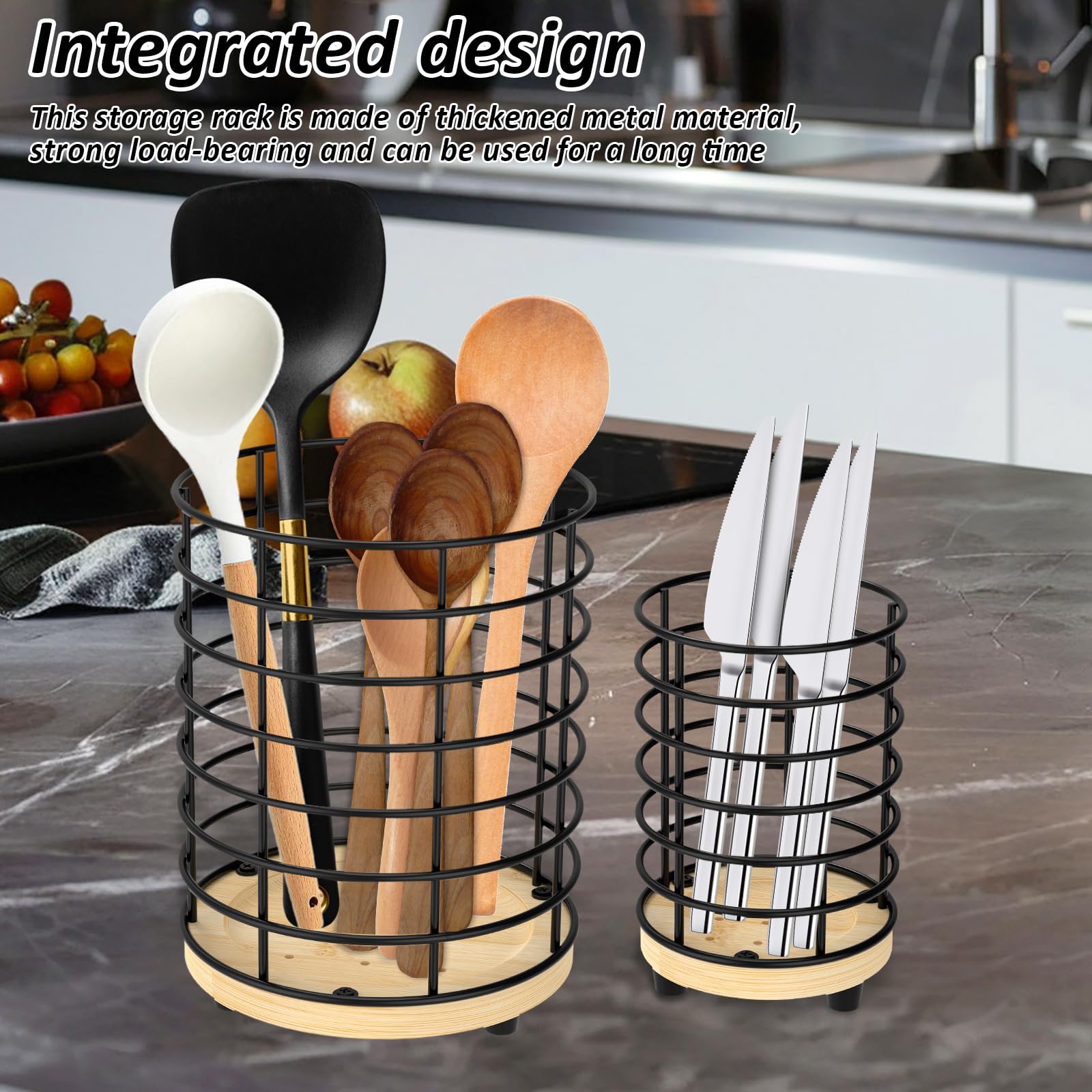 bigjvbfv 2Pcs Hollow out Iron Utensil Caddy for Counter Open Top Versatile Cooking Utensil Organizer With Base for Spatula Spoon Chopstick