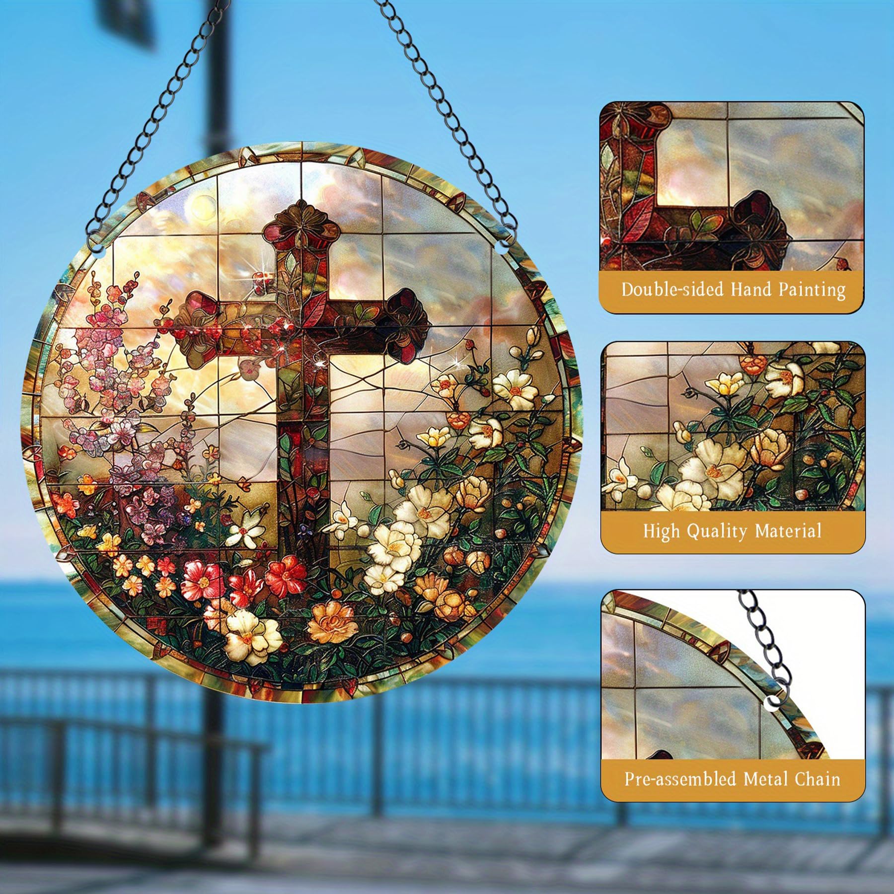 Christian Wall Art - Stained Glass Suncatcher Cross Pendant With Bible Verse, Funny Jesus Gifts, Nativity Scene Ornaments - Image 3