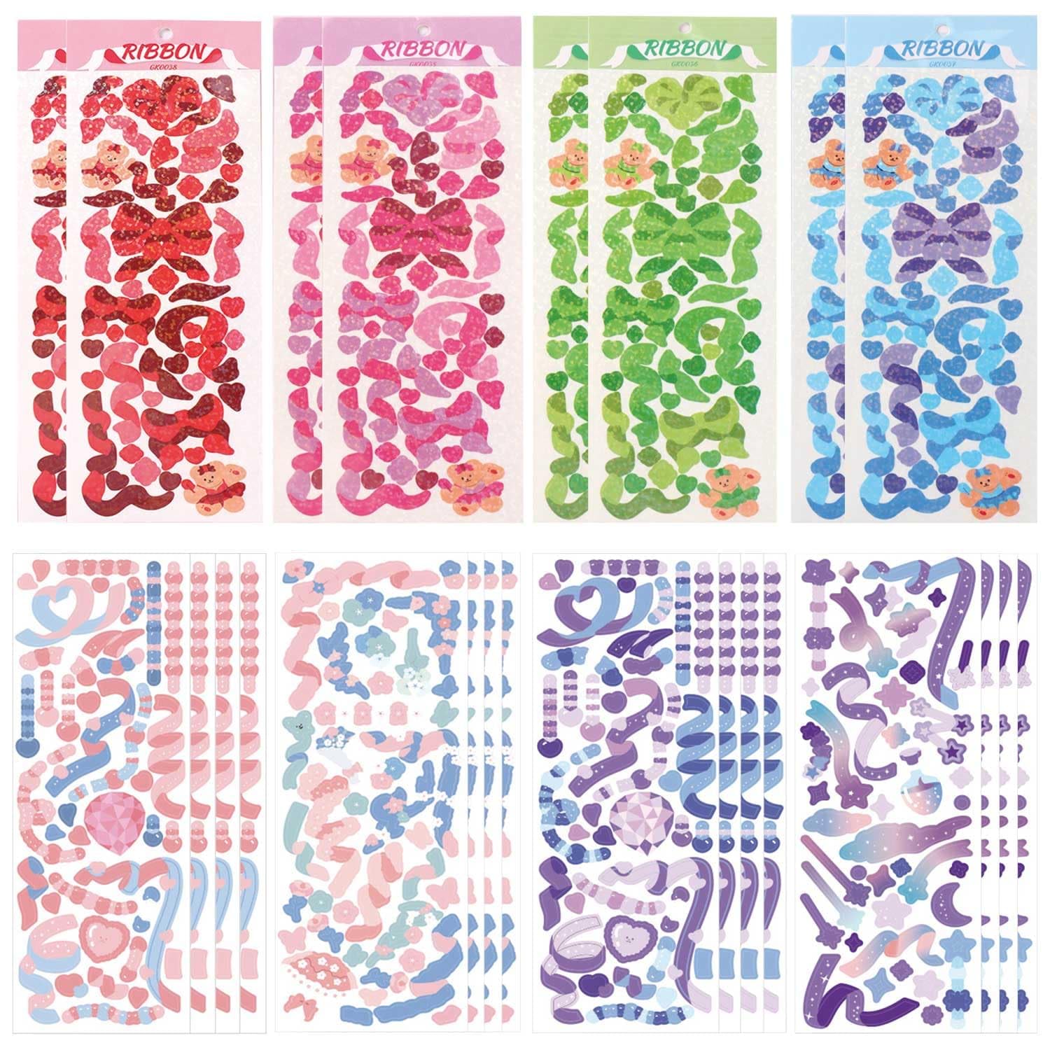 24 Sheets Kpop Deco Stickers Korean Stickers for Photocards Self Adhesive Glitter Cute Stickers Heart Bear Star Butterfly Bubbles Decals for Album Cards Scrapbook Journal Planner for DIY Arts Craft