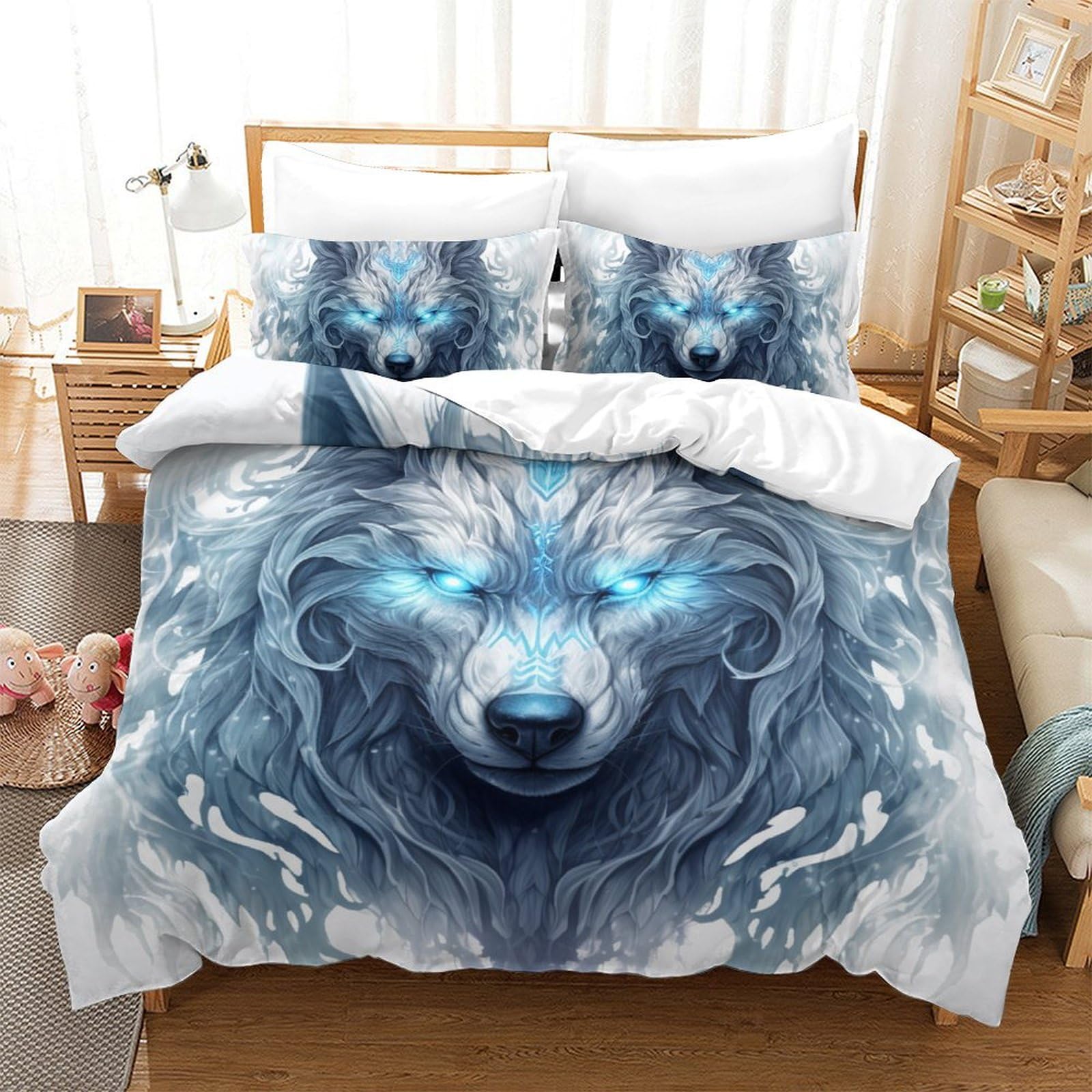 Housse de couette loup 3D King 220x240 en microfibre premium douce