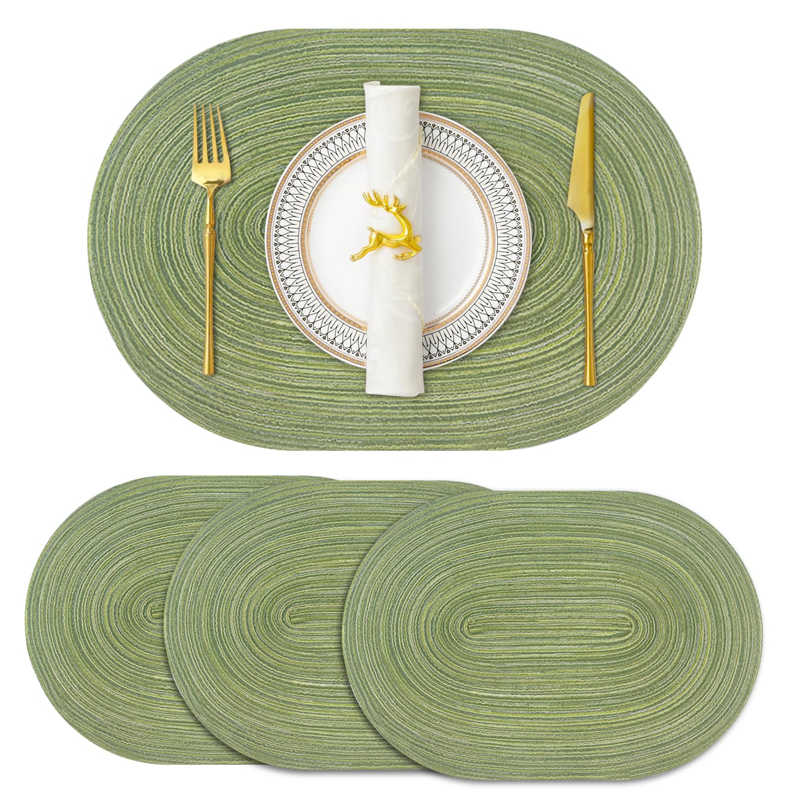 JeogYong Oval Placemats Set of 4 Washable Placemats Woven Placemats 14 x 20 Inch Oval Heat-Resistant Table Mats for Dining Tables, Indoor & Outdoor