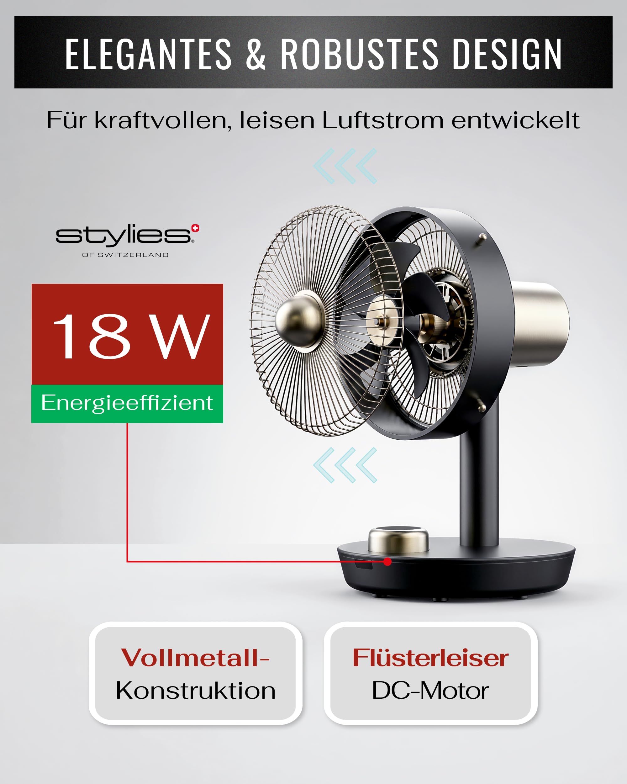 Premium Tischventilator, Ventilator leise aus Metall mit 12 Stufen, Digital-Display, 90° Oszillation, 8h Timer, Luftstrom bis 6,4 m/s, für Schlafzimmer - Anthrazit