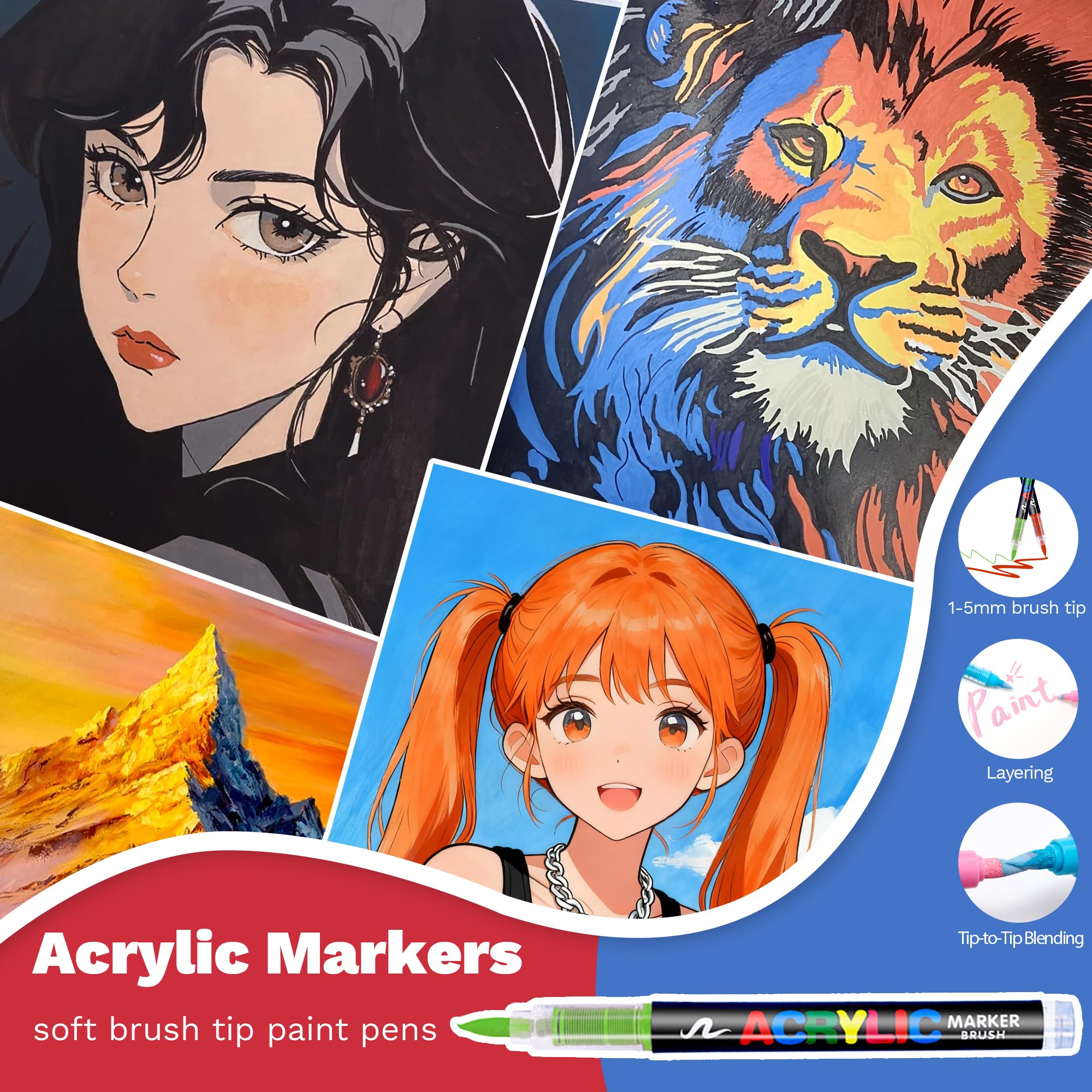 Pennarelli Acrilici 288 Colori con Punta a Pennello, Set Acrylic Paint Markers con Custodia, Colori Vivaci per Artisti, Disegno, Vetro, Tessuto, Legno, DIY e Artigianato