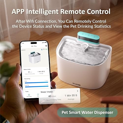 Miniatura 3 de PET LAYSON - Fuente de agua para gatos, control remoto con aplicación, fuentes de agua para mascotas recargables inteligentes sin bombeo de 2.6L88