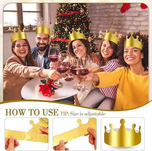 Vista 44 de Crtiin 100 coronas de papel doradas para fiesta de cumpleaños a granel para adultos, estudiantes, suministros de sombreros (estilo elegante)