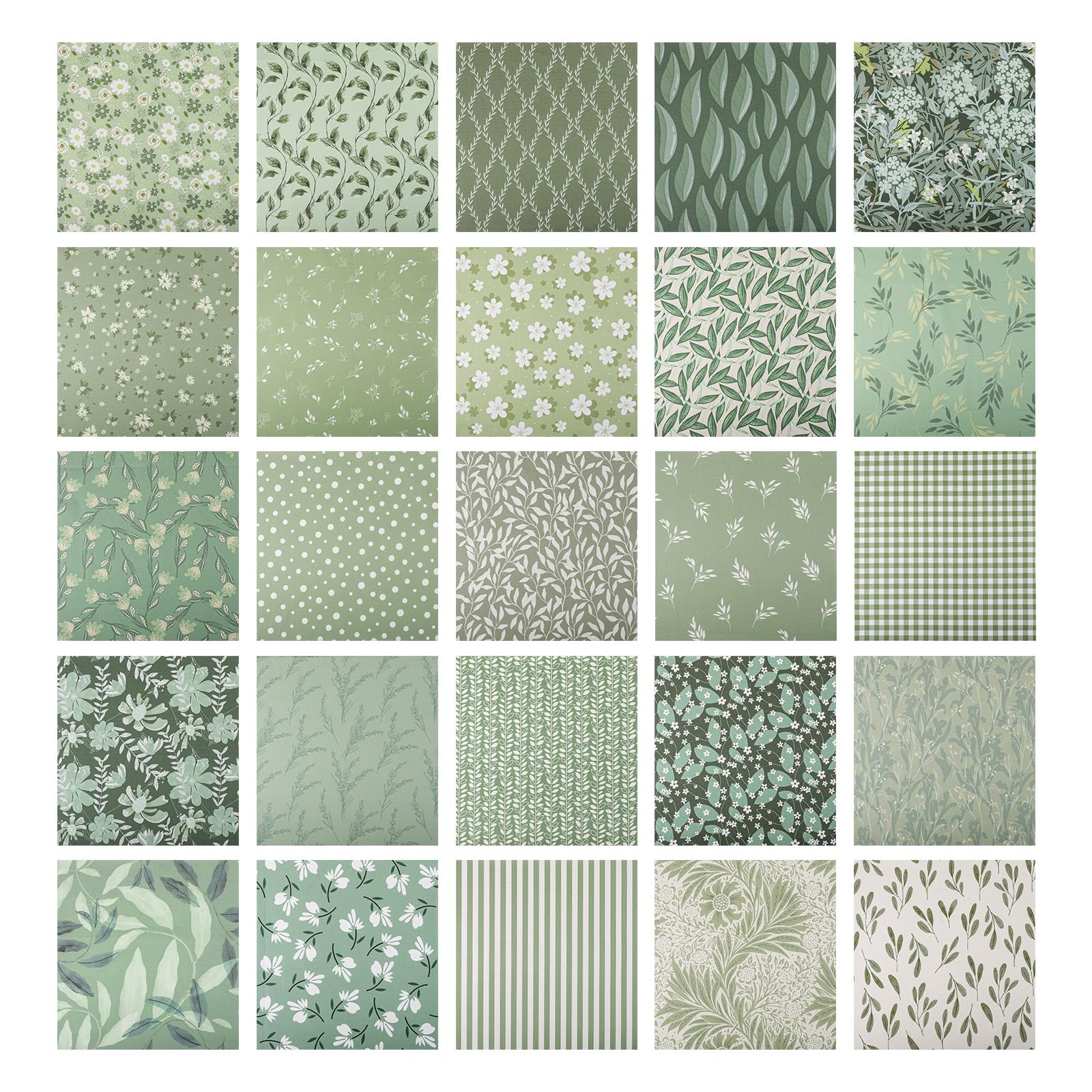 Yoosso 25 Pcs Fat Quarters Fabric Bundles, 25 x 25cm Cotton Fabric Bundles for Quilting Projects, Soft Natural Material for Sewing, DIY Crafts, Patchwork, Home Decor, Patchwork (Green) — image 1