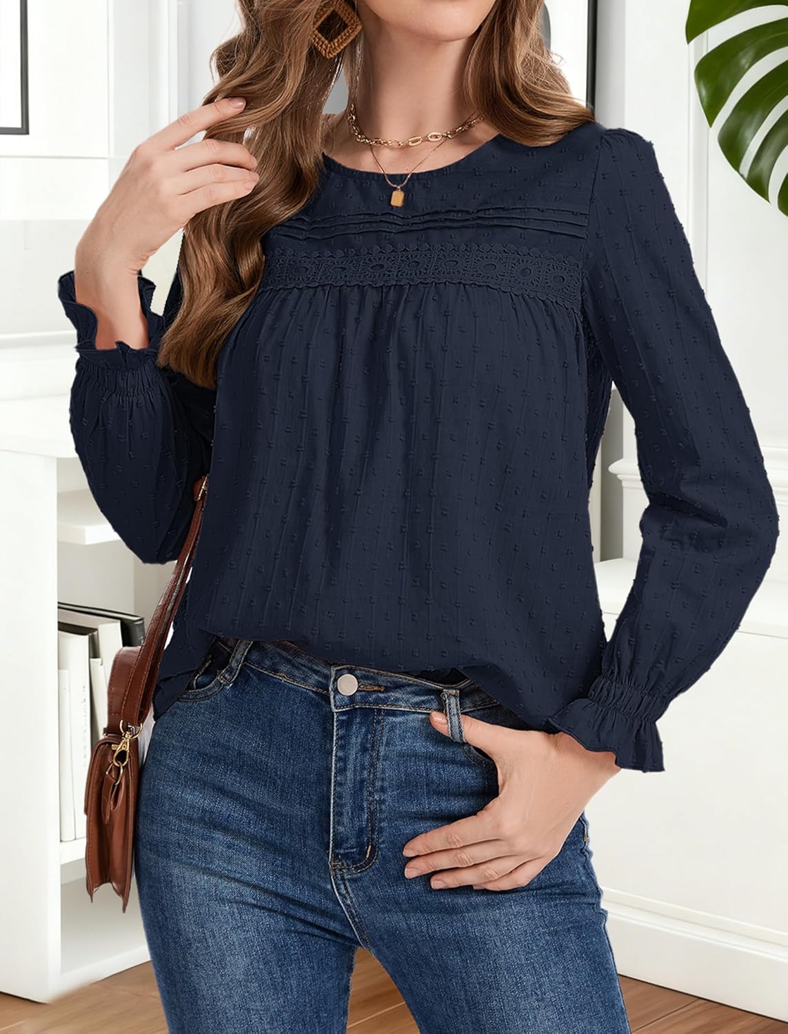 Long Sleeve Shirts Women Dressy Blouses for Women Cute Crew Neck Fall Tops Trendy Women's Clothing 2026 Fashion - Image 3