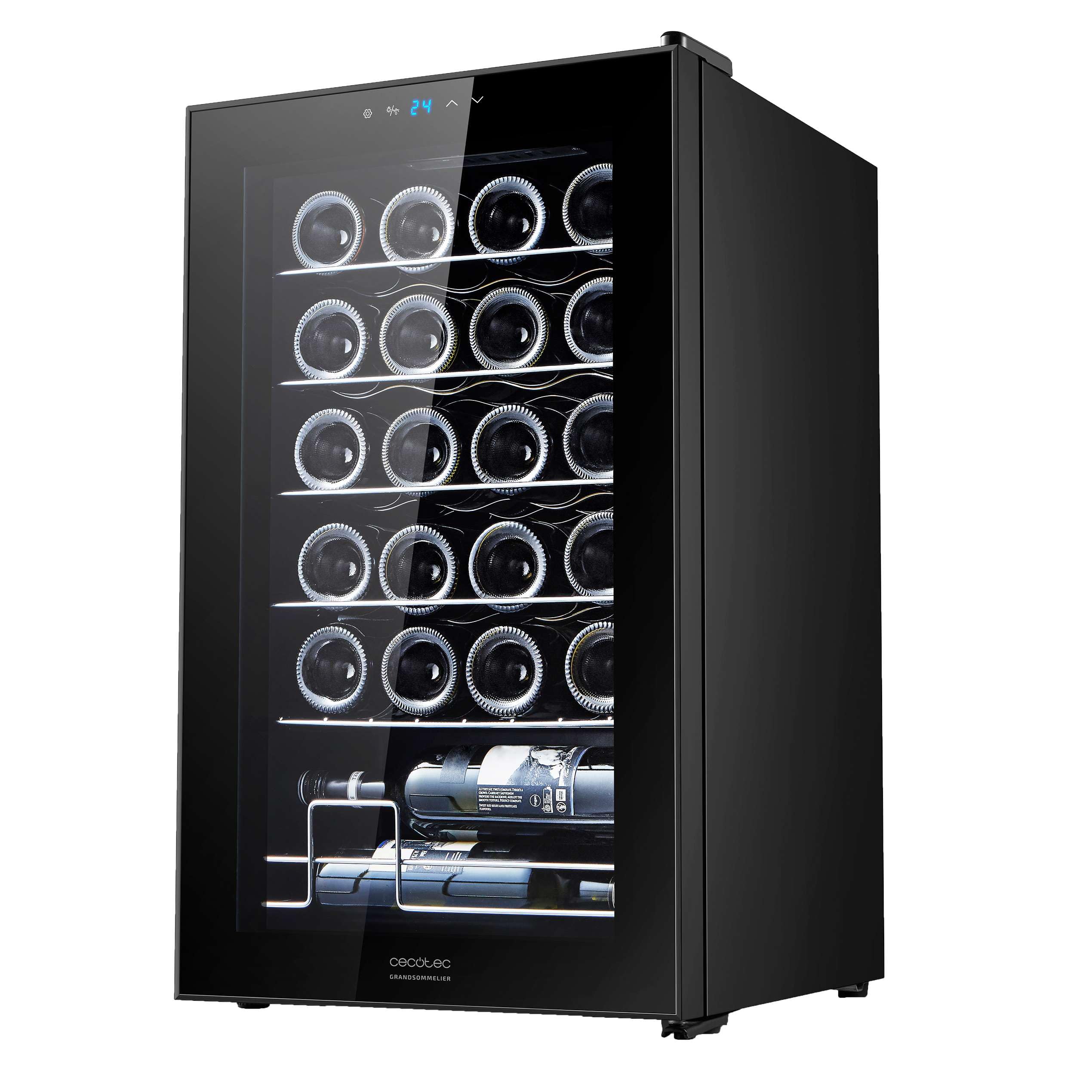 Cecotec Vinoteca Bolero Grandsommelier 2450 Black Compressor, 24 botellas de capacidad, Alto rendimiento, Silencioso, Temperatura a medida entre 5 y 18 ºC, Control táctl