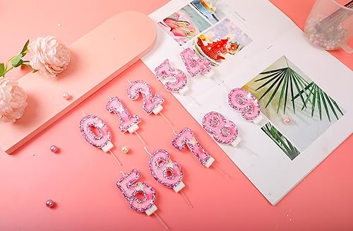Miniatura 8 de Vela número 2 para pasteles de cumpleaños, diseño de mariposa 3D rosa con lentejuelas rosadas, vela de cumpleaños para princesa, niña, 2 cumpleaños,