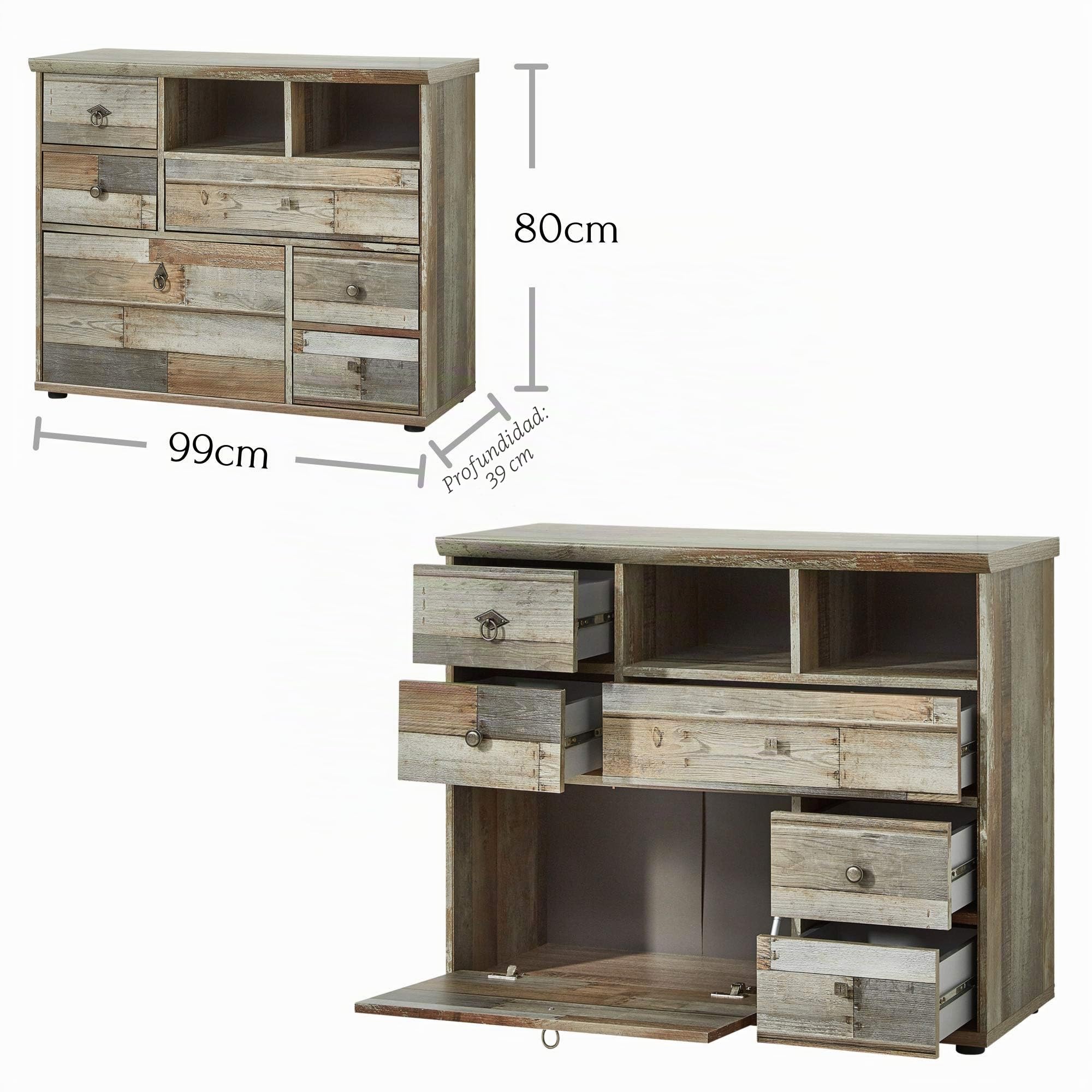 Stella Trading Bonanza - Cómoda Vintage en Aspecto de Madera Flotante, expresivo aparador con Mucho Espacio de Almacenamiento para tu salón, 99 x 80 x 39 cm (Ancho x Alto x Profundo)