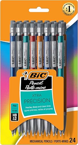 BIC Xtra-Precision - Lápices mecánicos con borradores punta fina 0020in paquete de 24 unidades juego de lápices de dibujo mecánicos