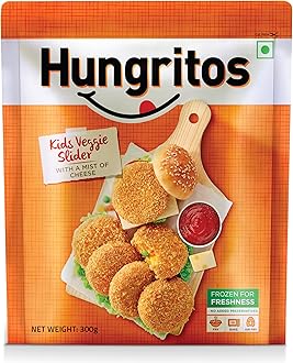 Hungritos Kids Veggie Slider | Healthy Veggie Snack | Mini burger patty with Cheese, Sweet Corn, Carrot, Potato & Peas | 300g