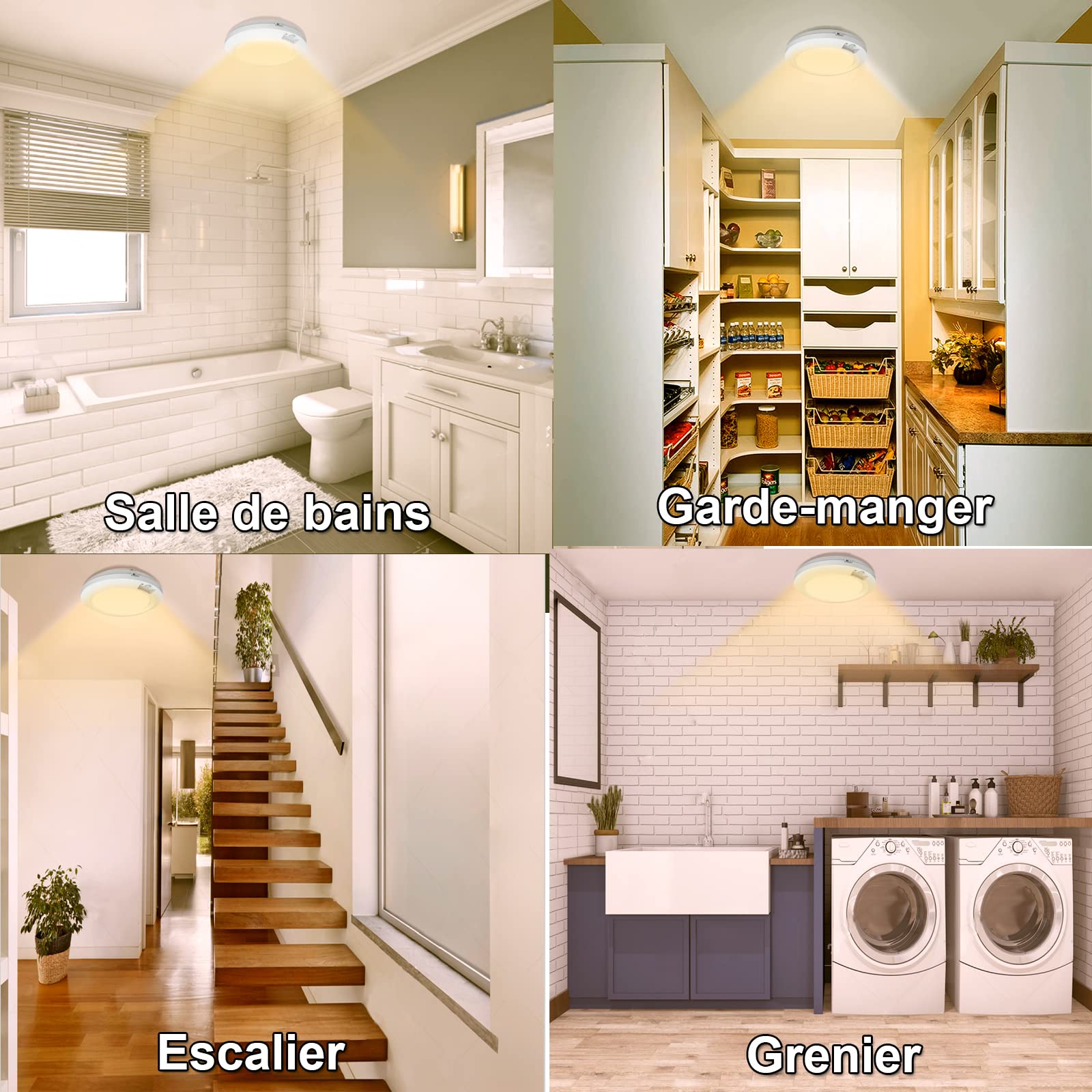 Plafonnier LED Alimenté par Batterie Avec Détecteur de Mouvement, 210lm éclairage de Placard à Piles Pour Garde-Manger, Armoire, Salle de Bain, Cage d'escalier – 3000K Blanc Chaud
