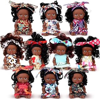 Hanaive 10 Pcs 4 Inch Mini Baby Dolls Lifelike Realistic Tiny Baby Dolls with Animal Clothes Cute Infant Figurine Gifts Set for Toddlers Girls Kids 3+ Easter Graduation Birthday(Dark Skin Style)