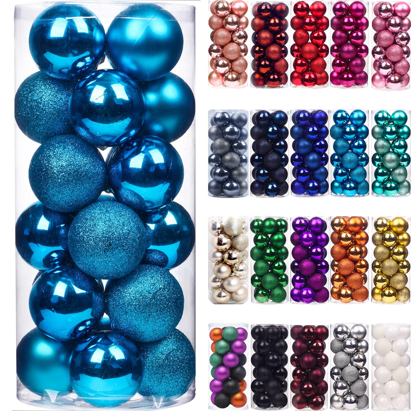 Emopeak 24Pcs Christmas Balls Ornaments for Xmas Tree - 2.5 Inch Shatterproof Christmas Tree Decorations Hanging Ball for Holiday Wedding Party Decoration Lake Blue