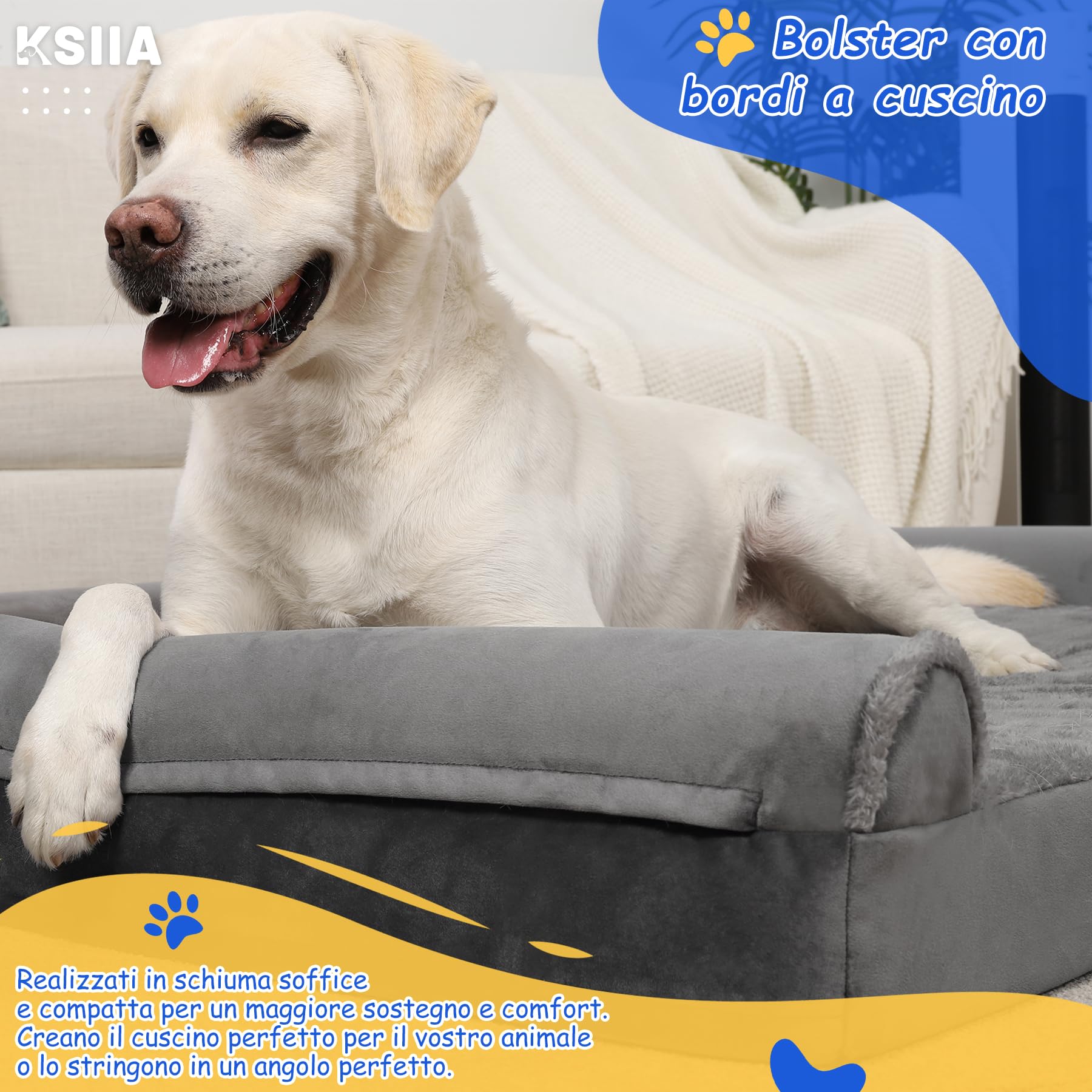 KSIIA Cuccia Cane Interno Taglia Grande 91x68x16cm Cuccia per Cani da Interno, Letto per Cani, Divano per Cani Sfoderabile e Lavabile, L-Plus Grigio
