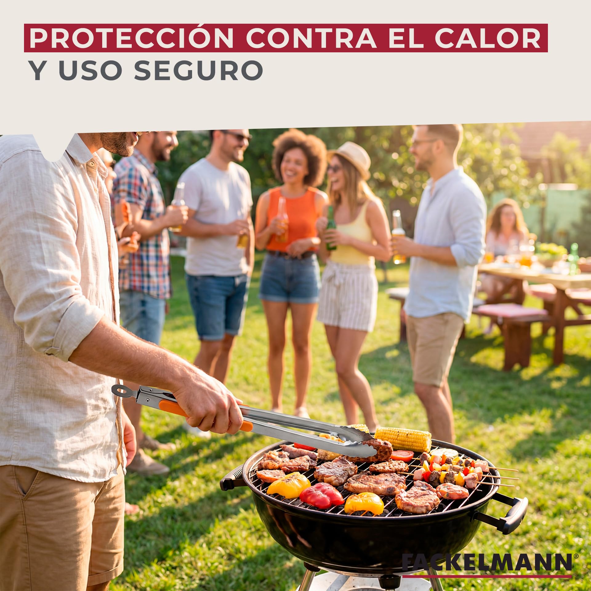 Fackelmann BBQ Pinzas de Acero Inoxidable para Parrilla, Mango PP y TPR Antideslizante, 45 cm, 1 ud — view 5