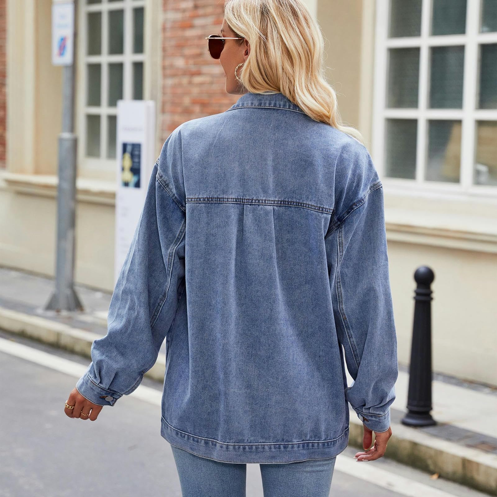 Giacca Jeans Donna Giacca di Denim Donna Vintage Giacca di Denim Button Down Felpa Autunno E Inverno Top-Rosa-XL