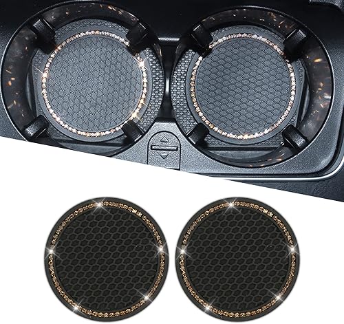 Miniatura 1 de Fogfar Pack-2 Posavasos para automóvil, posavasos antideslizantes de 2.76 pulgadas, portavasos universales antideslizantes (negro con diamante rosa)