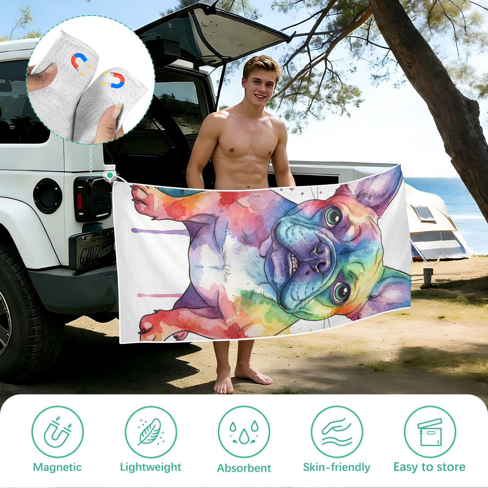 Grandes serviettes de plage avec sacs en maille pour adultes, jolie serviette de bain aquarelle avec fermeture magnétique, anti-sable, absorbante à séchage rapide pour piscine, camping et voyage
