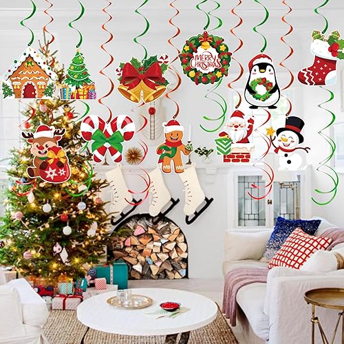 Miniatura 6 de Remolinos de papel de aluminio colgantes de Navidad, juego de 51 decoraciones de remolinos colgantes de Navidad, adornos de techo para suministros