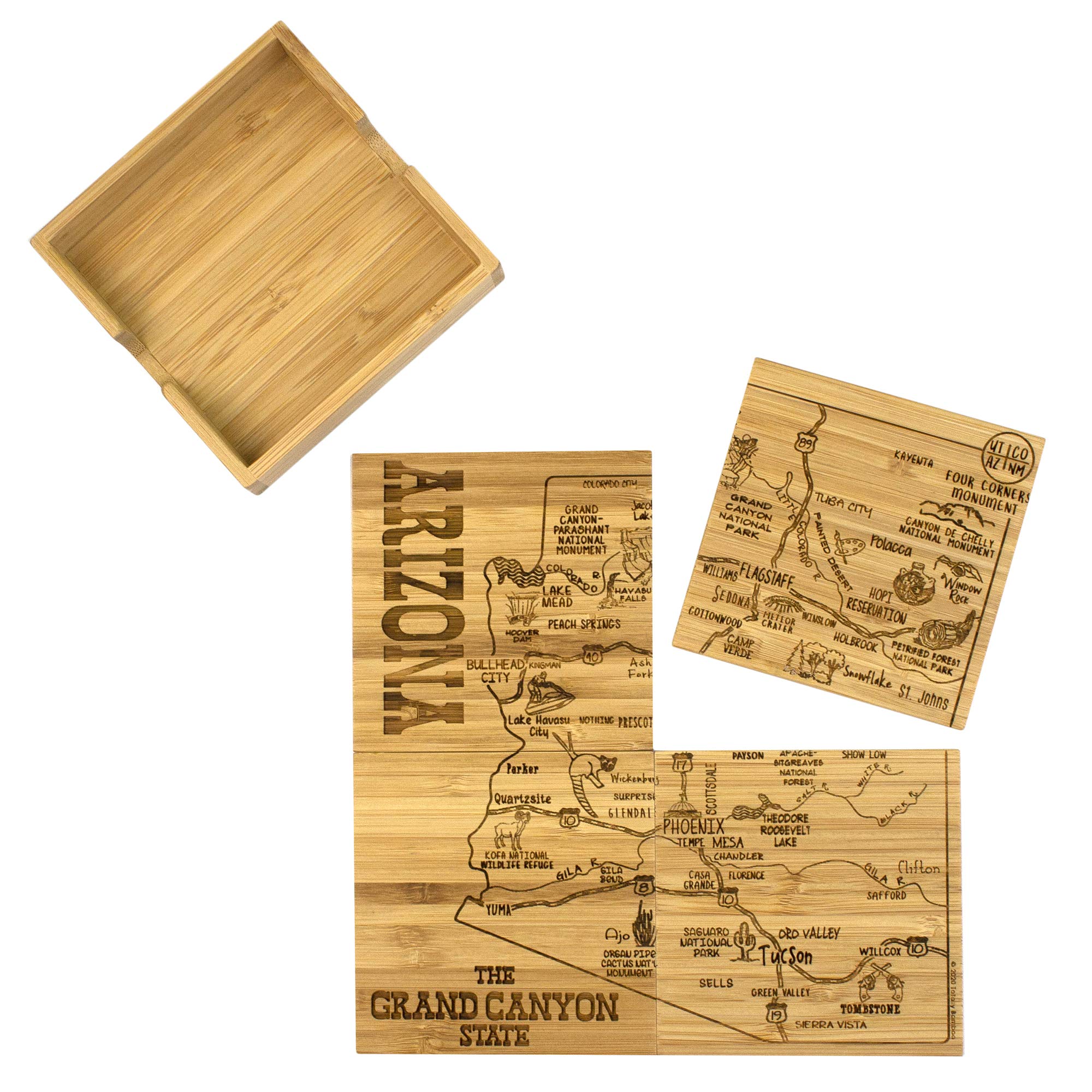 Totally Bamboo Arizona State Puzzle 4 Piece Bamboo Coaster Set with Case