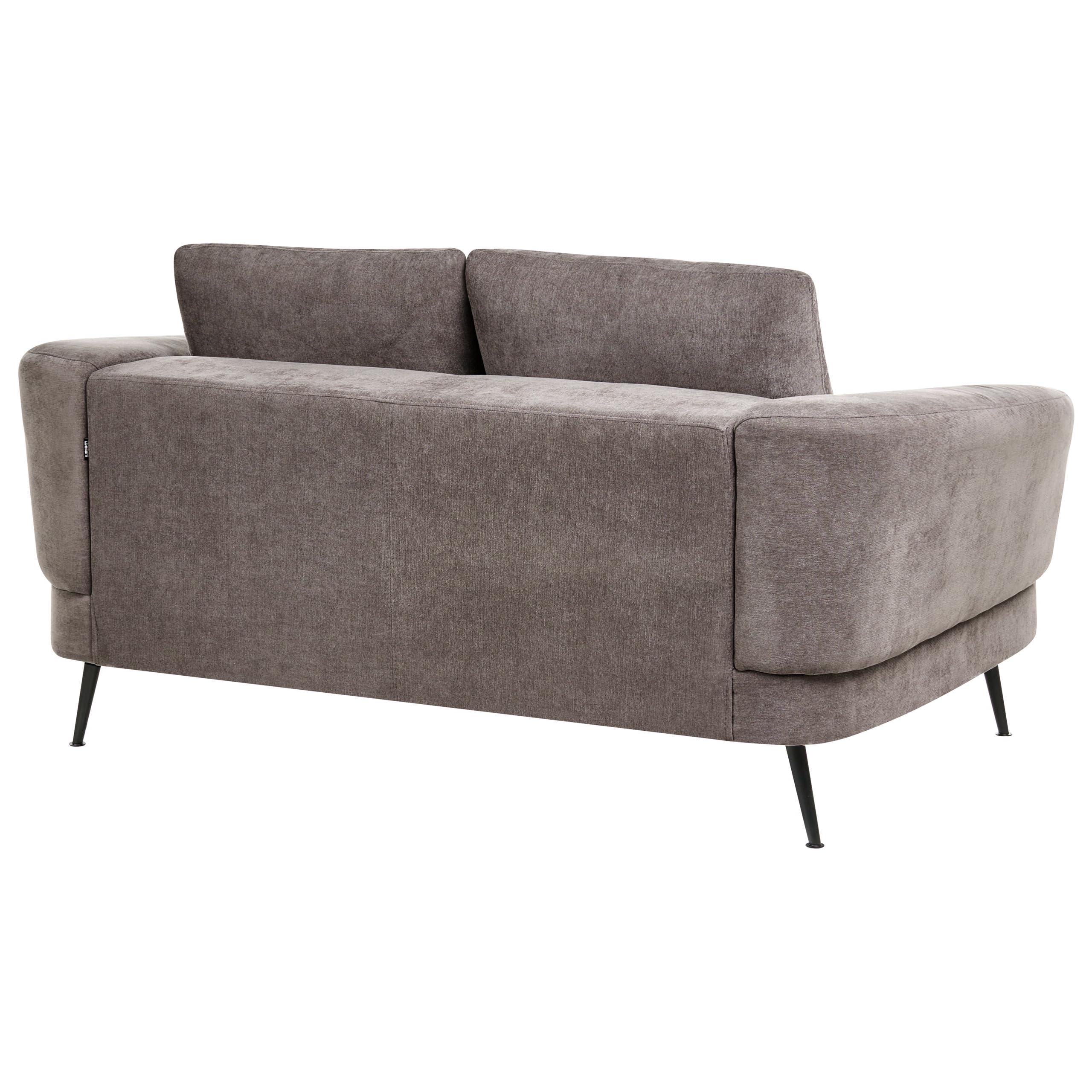 Tapicerowana sofa 2-osobowa szenila z podłokietnikami czarne żelazne nogi do salonu szarobeżowa Kjaer