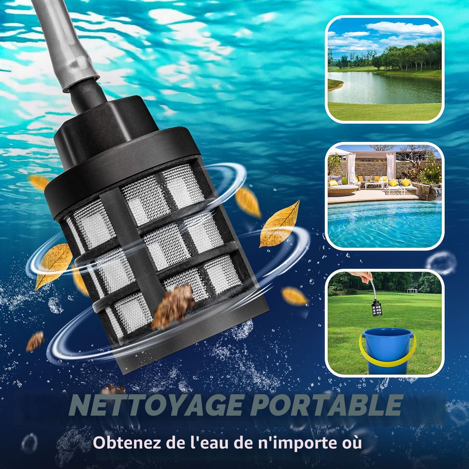 Nettoyeur Haute Pression à Batterie, Max 60 Bar avec 2 x 4000mah Batteries, Pulvérisateur de Mousse, 6-en-1 Multi-Usage Buse et 180° Buse Pivotante pour Le Nettoyage et Arrosage