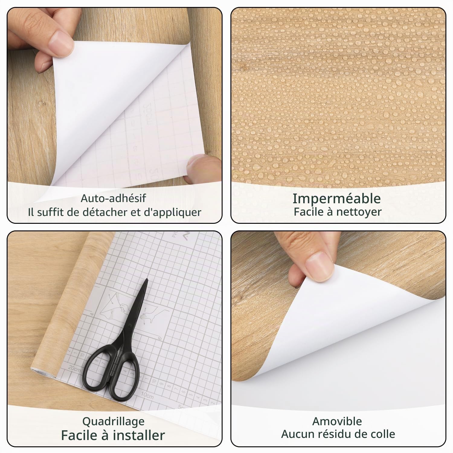 Arthome Papier Peint Adhésif Clair Marron Chêne Bois 40cmx3m Naturel Grain rayé Rustique Amovible Imperméable Vinyle