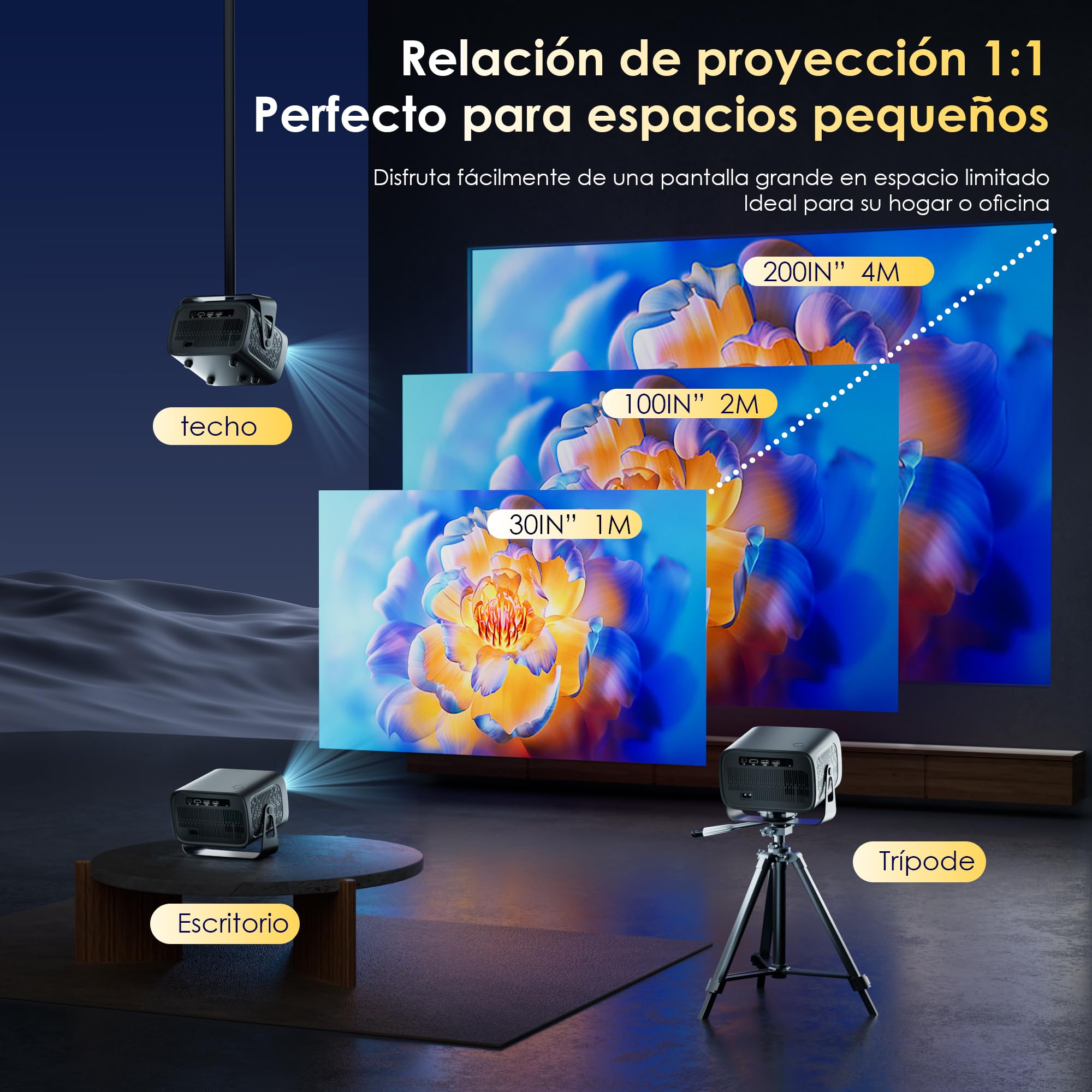 [ App integrada] Proyector Portátil con WiFi 6 Bluetooth 5.1 Support 4K 1080P Auto Keystone 180° Rotable Videoproyector Compatibile con HDMI/USB/TV Stick/Laptop, Gris