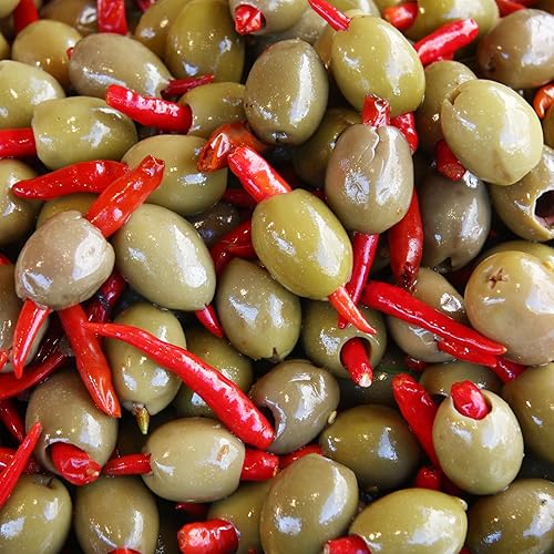 Sanniti Piri Piri Peppers - Aceitunas griegas rellenas, peso neto de 16 onzas, peso escurrido, 10 onzas (paquete de 2)