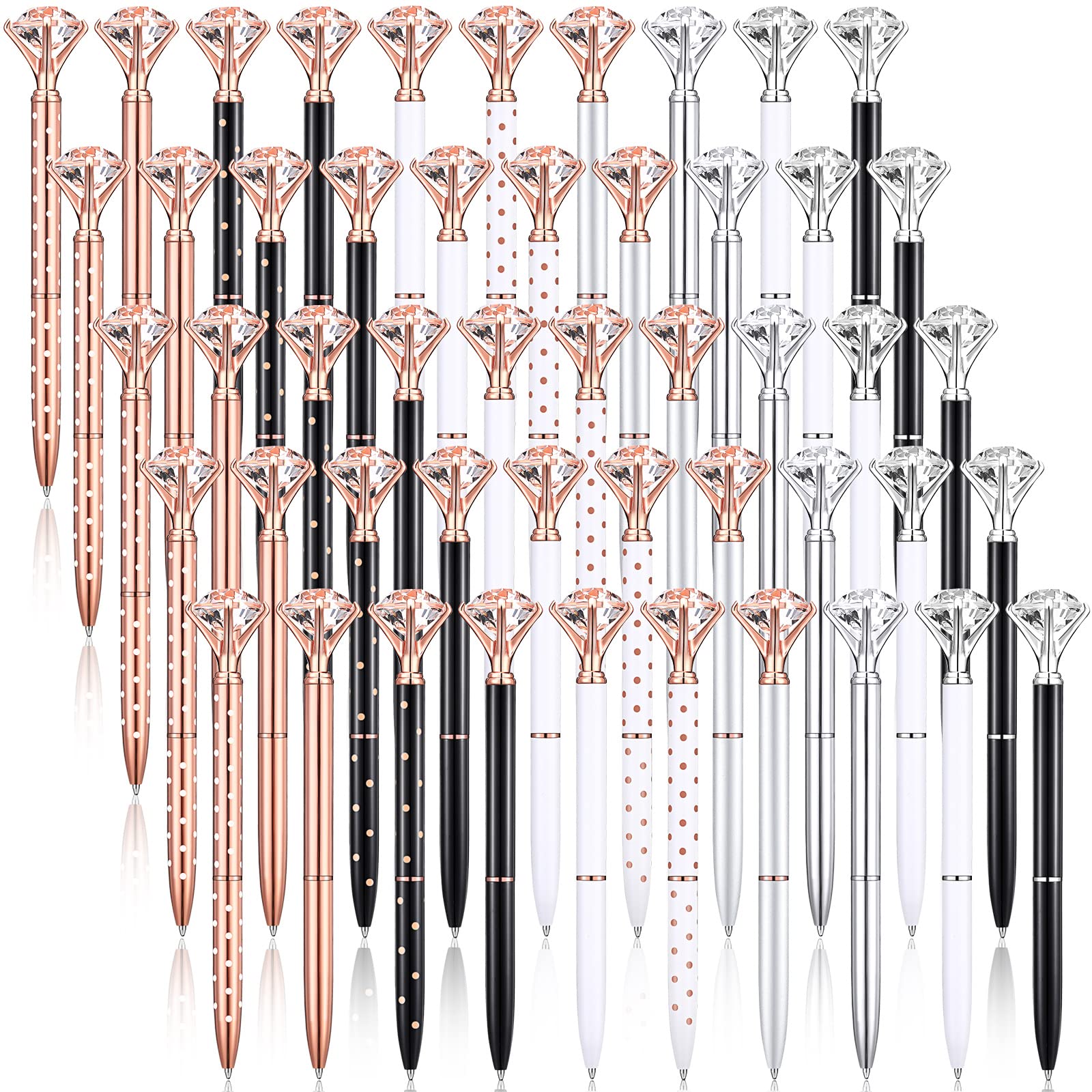 Leinuosen 50 Pieces Bridal Shower Crystal Diamond Pens Bulk Wedding Bling Ballpoint Pen with Diamond on Top for Women Girls School Office Supplies