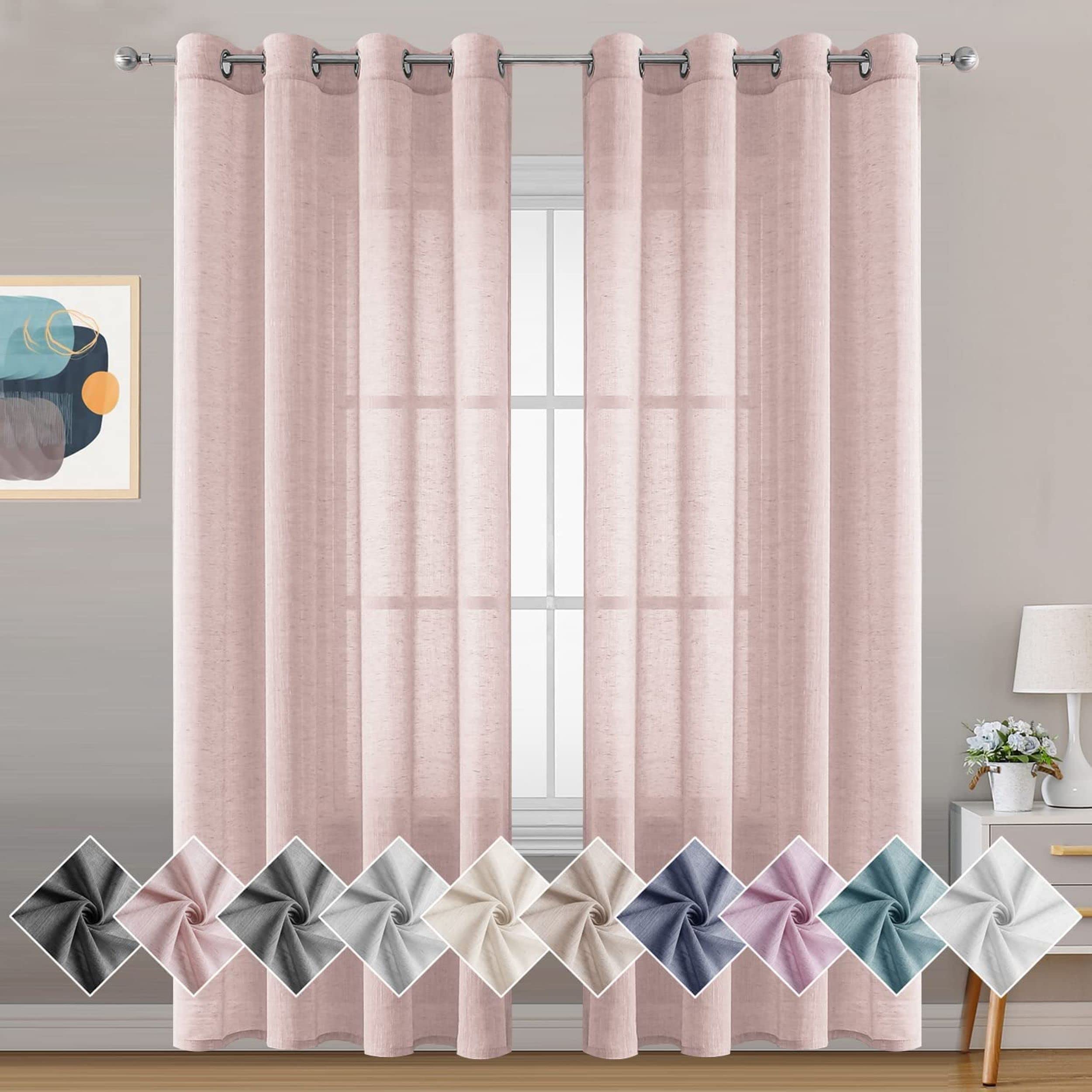 Cotton Linen Sheer Curtains for Door, Balcony, Backdrop Decoration (7 Feet Long, Baby Pink, Set of 1)-image-10