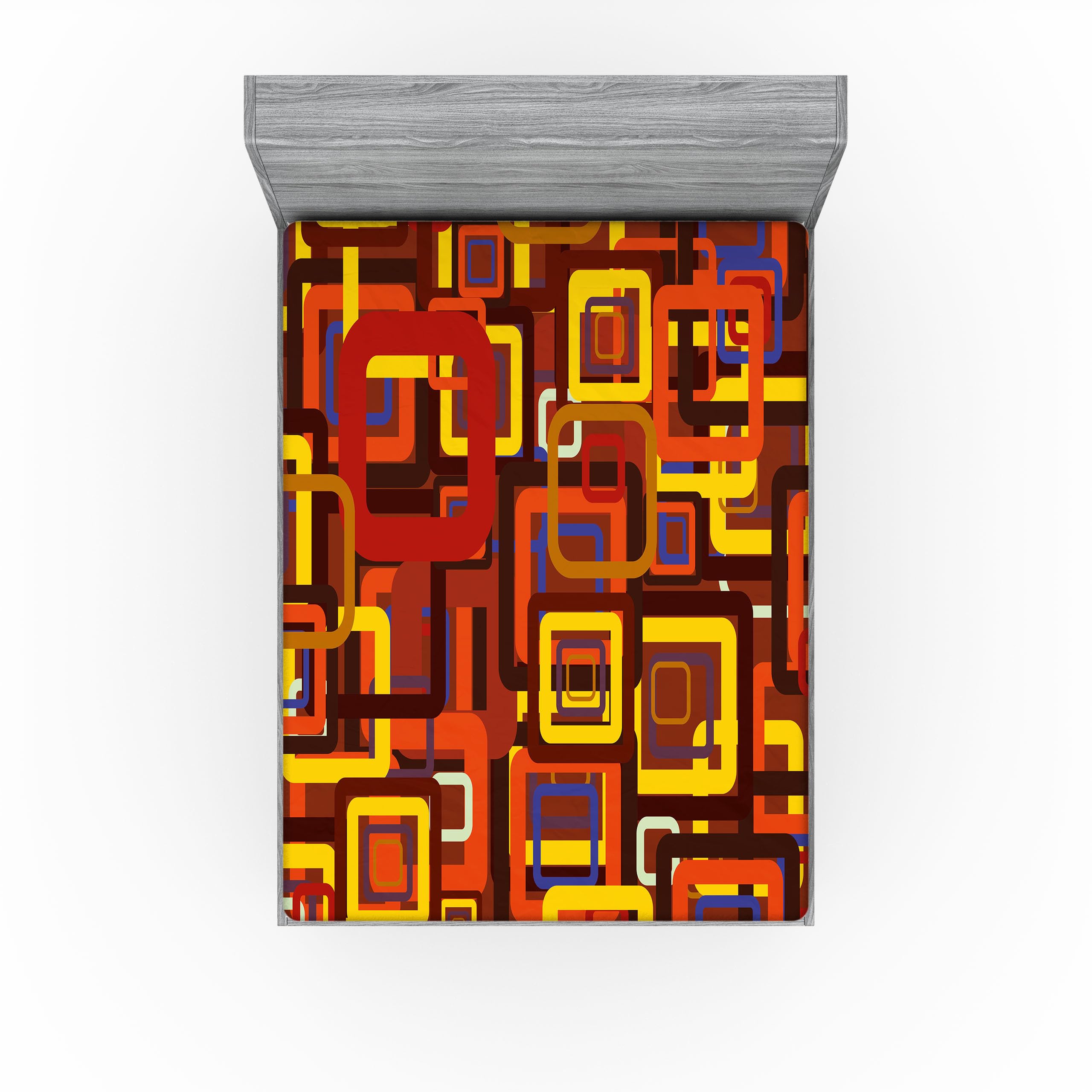 Ambesonne Abstract 2 Pack Fitted Sheet, Colorful Trippy Square, Bed Cover All-Round Elastic Deep Pockets 2 Pieces, Package Contains 2 Full Size Fitted Sheets, Red Yellow