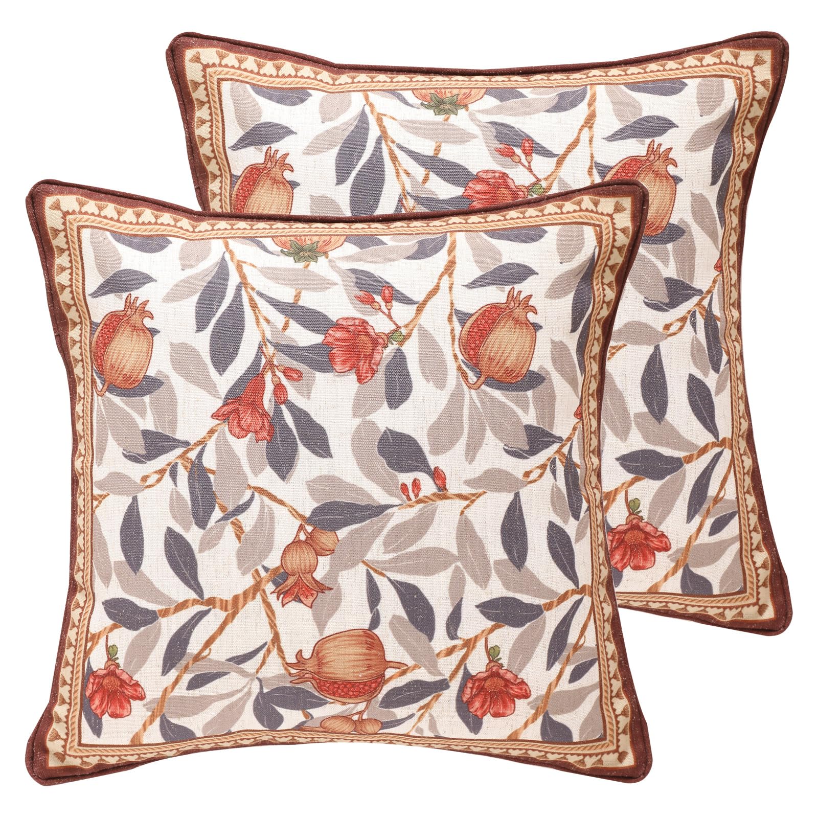 Designer Throw Pillow Covers Set of 2,Orange Farmhouse Rustic Linen with Pomegranate Fruit Pattern Pillow Covers,Decorative Square Pillowcases Cushion for Bed Living Room Outdoor,18"x18"