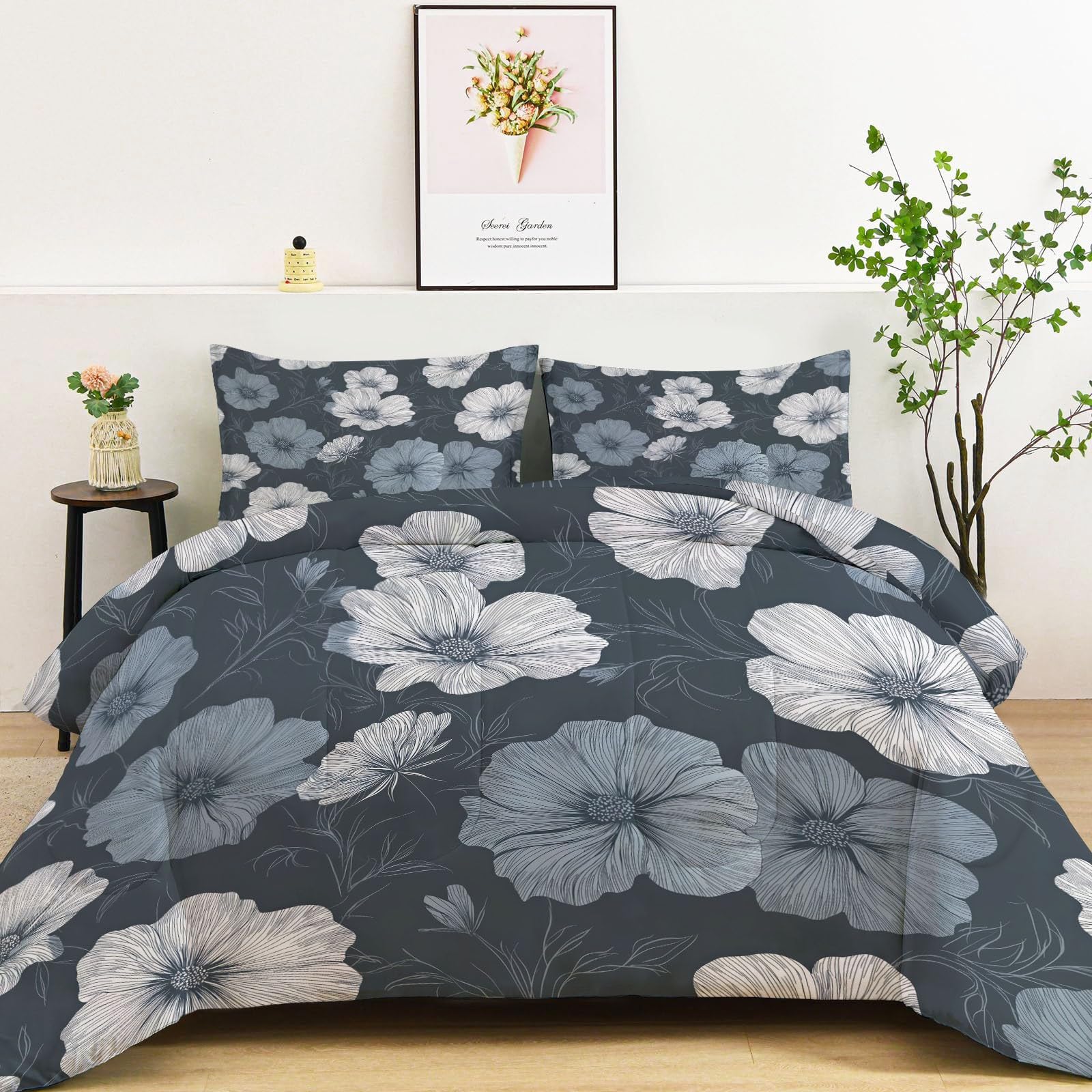 king ciepły zestaw pościeli wykwintne rośliny kwiaty paski pikowana narzuta zestaw 3 szt., przytulna miękka dwustronna elegancka luksusowa kołdra na wszystkie pory roku lekka i ciepła kołdra 240 x 220