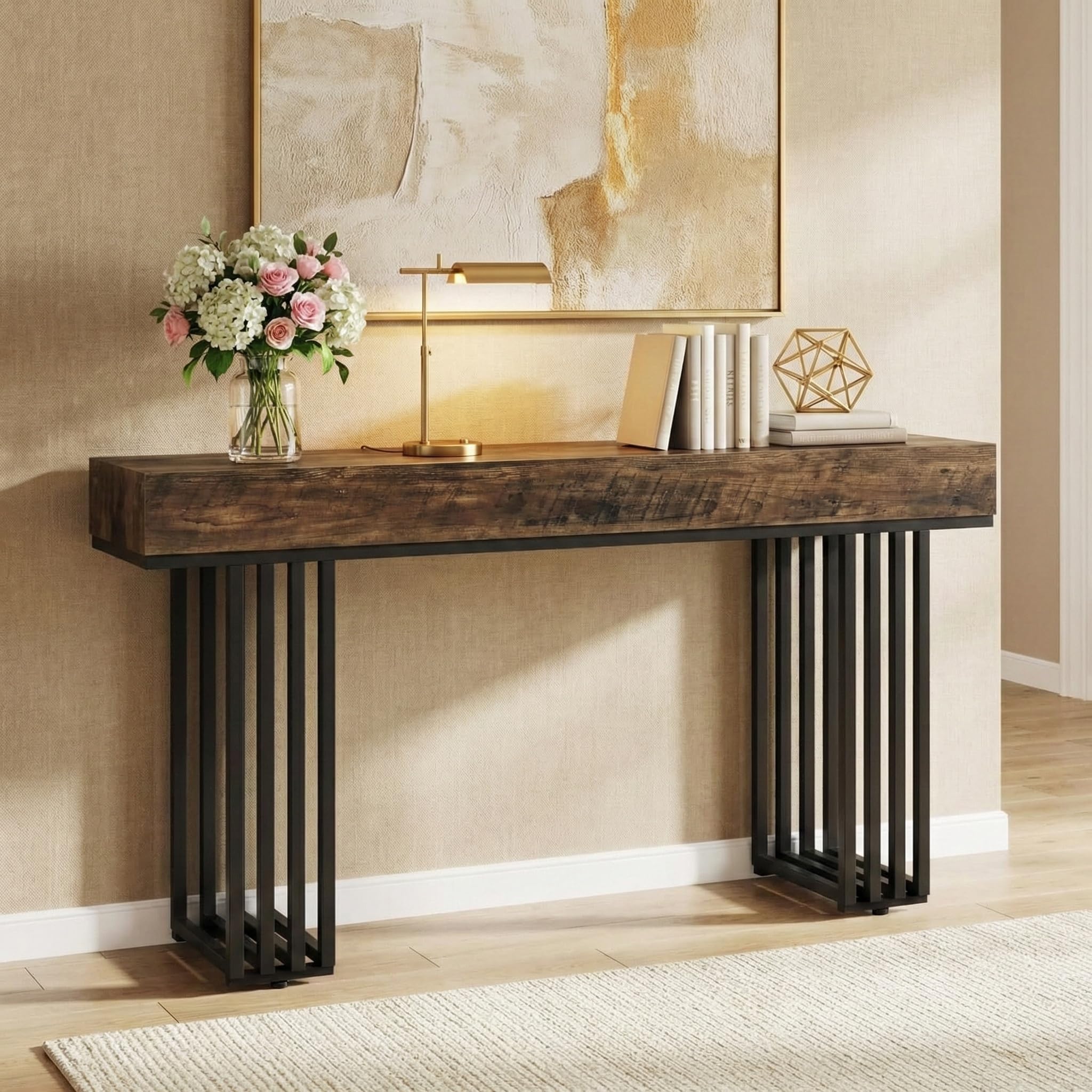 Lailang 140cm Consolle Ingresso, Mobile Ingresso Moderno, Mobiletto Entrata Ingresso, Consolle Legno, Consolle Ingresso Stretta, Mobile Vintage, 140 x 30 x 76 cm, Marrone