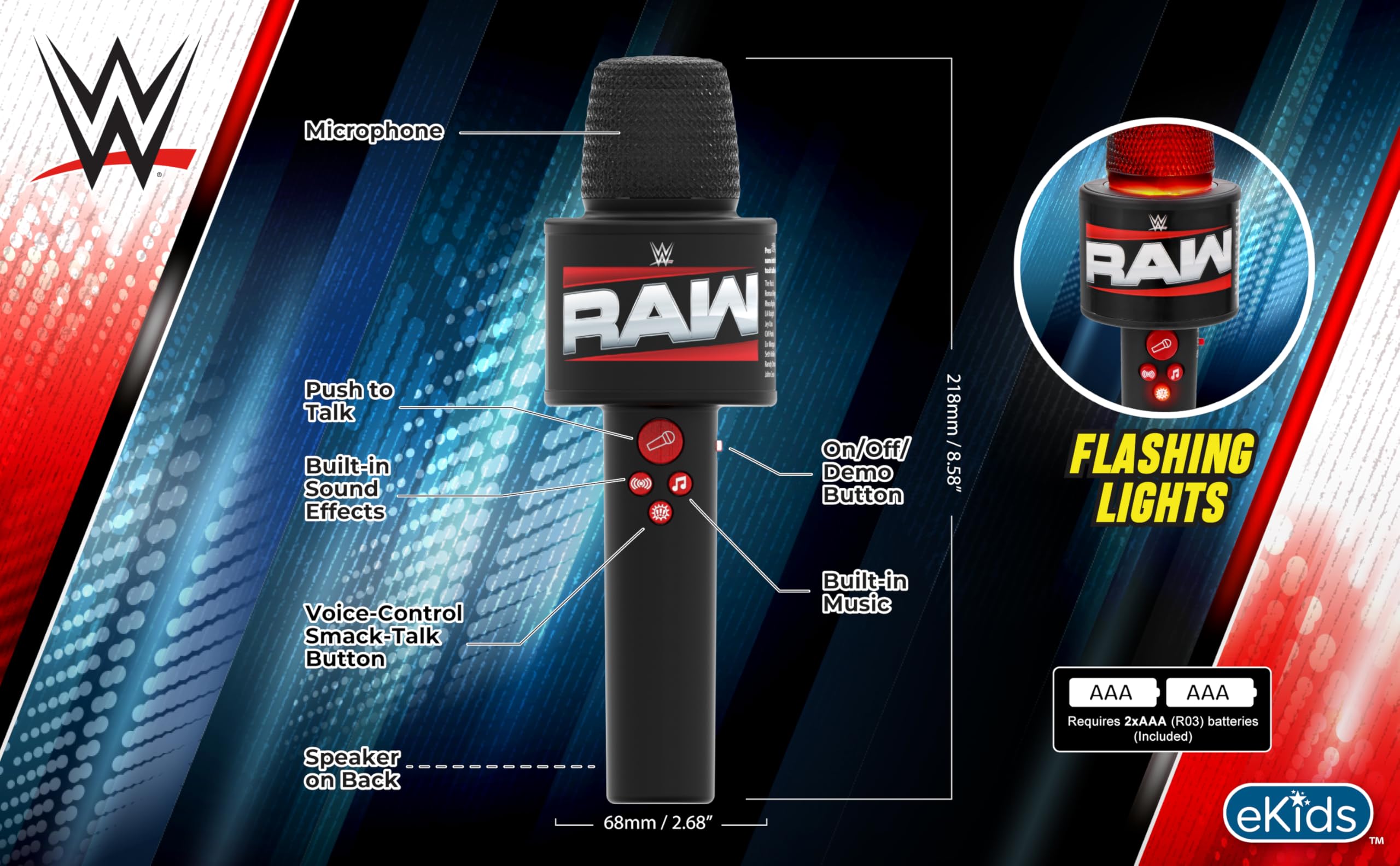 eKids WWE Smack Talk Microphone Toy with Built-in Music and Sound Effects for WWE Toys Fans - Image 4