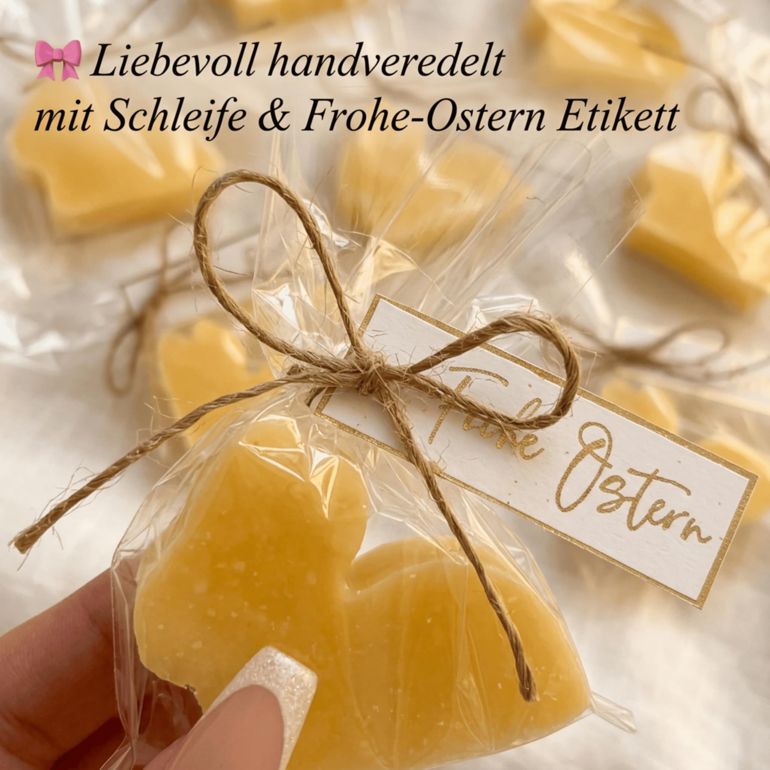 Gastgeschenk Ostern Seife Osterhase – Ostergeschenk Mitarbeiter & Firmenkunden – Duftseife Grapefruit 20 g mit Schleife & Frohe Ostern Etikett – Osterkorb Füllung, kleines Ostergeschenk Firma, Kundeng