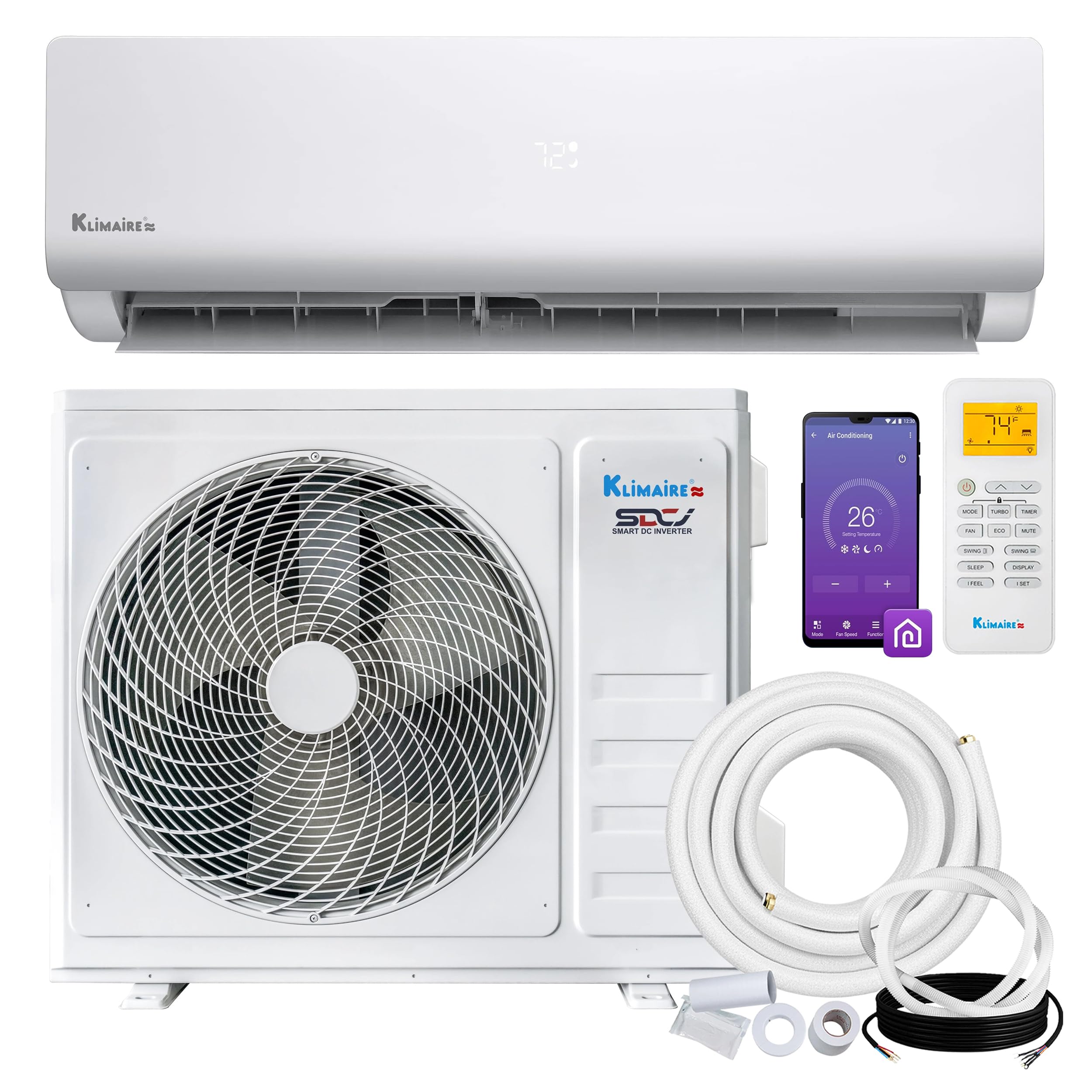 Klimaire 36,000 BTU 17 SEER2 Wall Mounted Ductless Mini-Split Heat Pump Air
