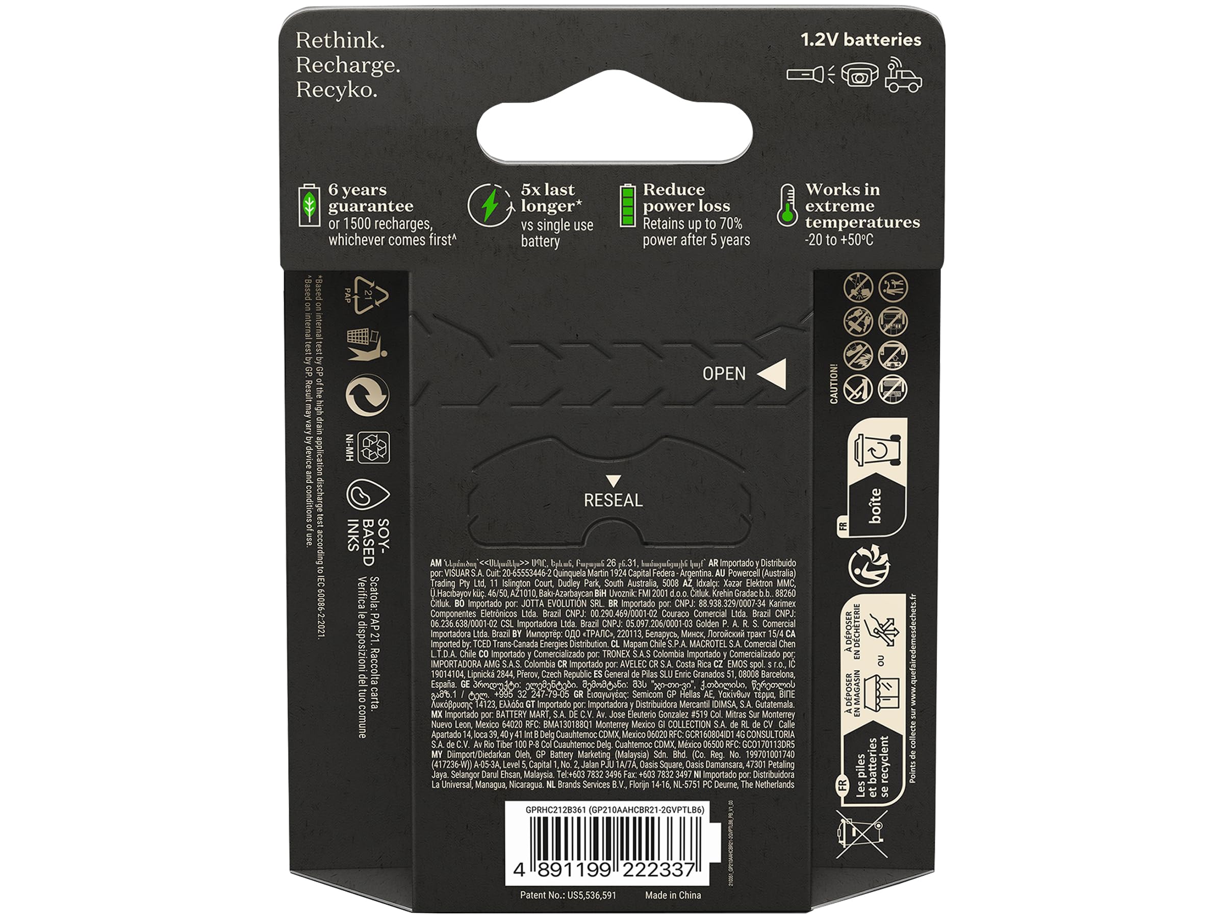 GP Piles ReCyko Pro AA Ni-Mh 1,2 V, carte 6, GP210AAHCBR21-2GVPTLB6