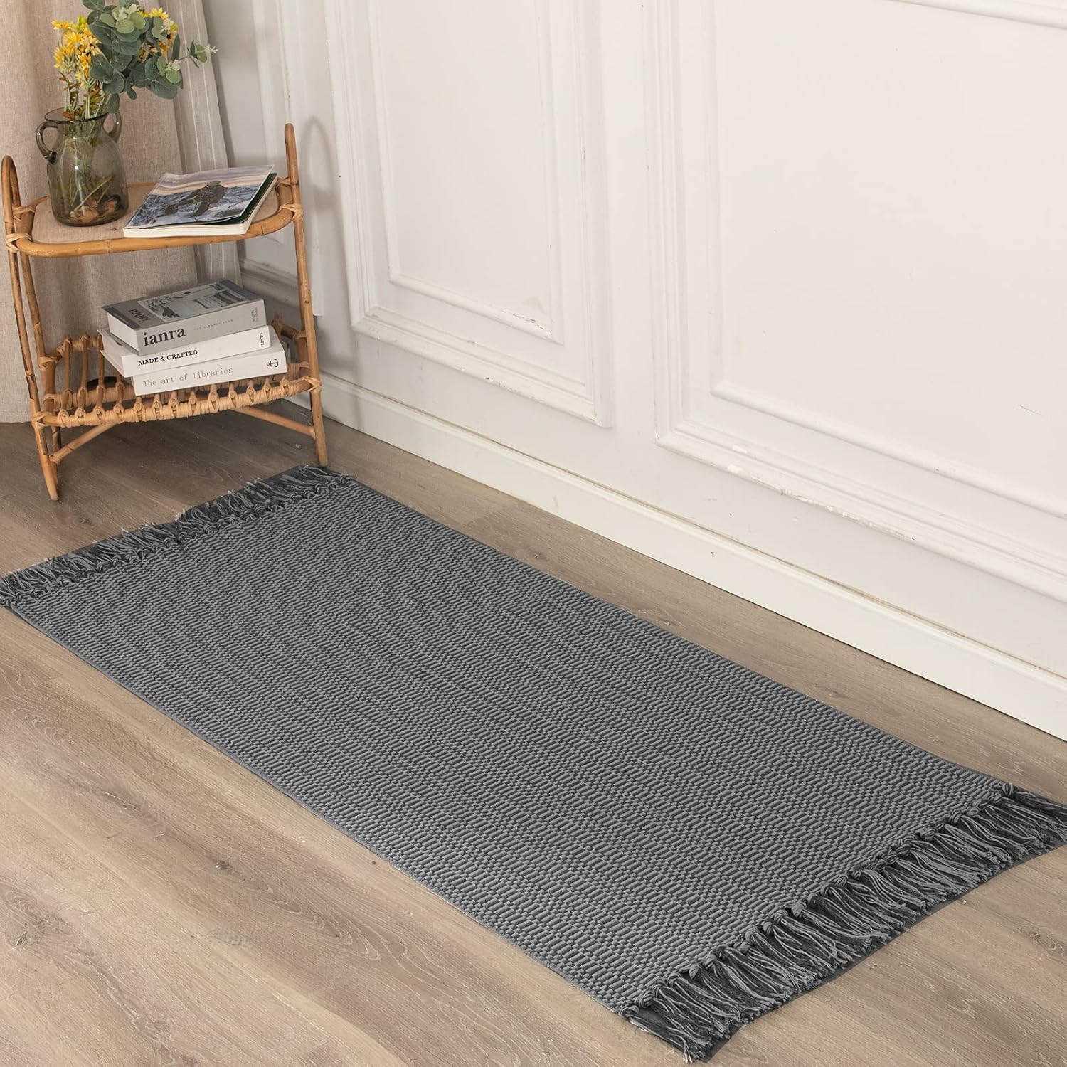 idee-home Boho Rug Kitchen Runner Rug, Boho Bathroom Rug Washable, Boho Kitchen Rug Bath Mat, Woven Small Cotton Bohemian Cotton Farmhouse Geometric Throw Rug 2'x4.3'